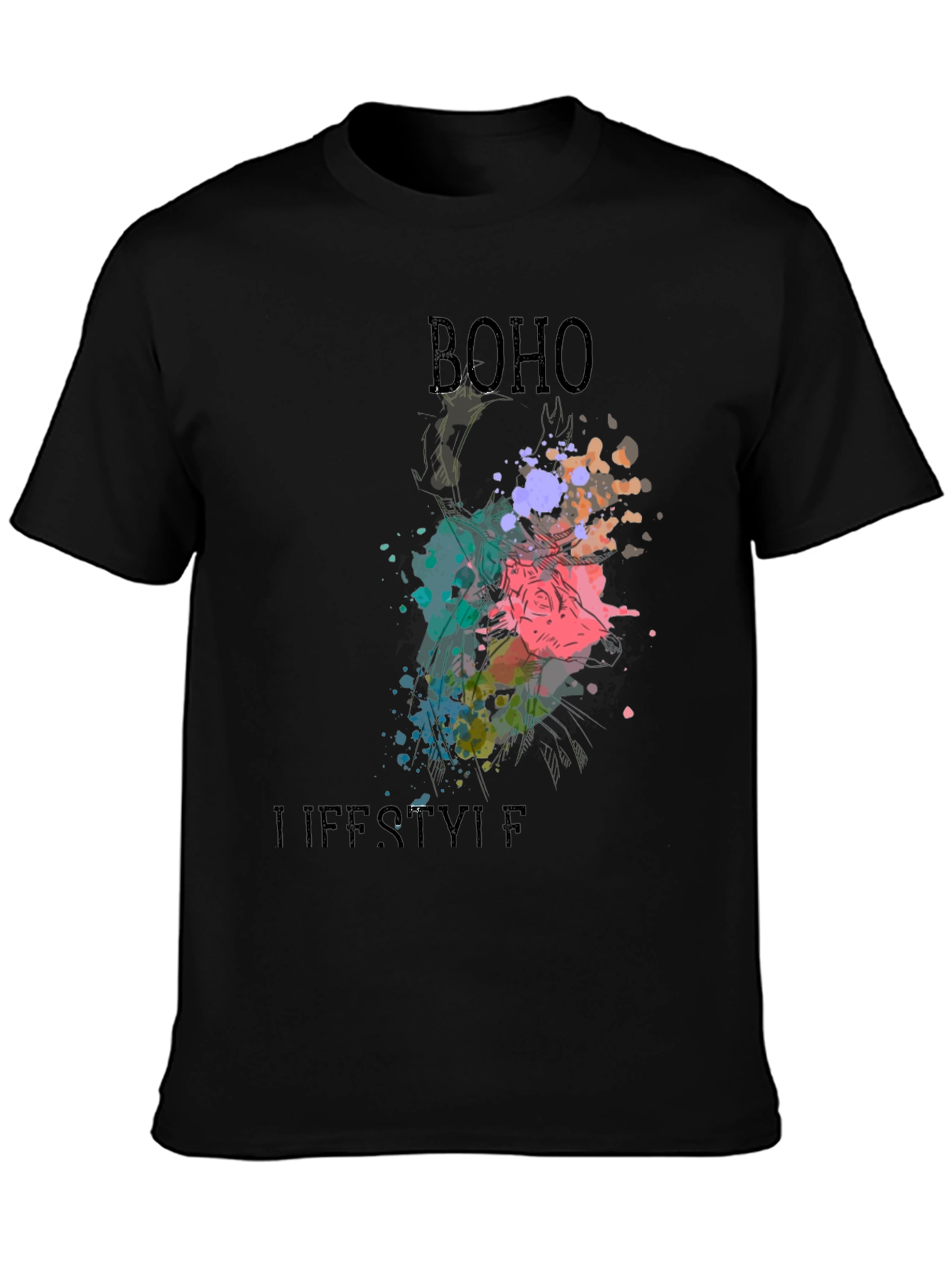 Boho Lifestyle Black T-Shirt - Stylish Graphic Tee
