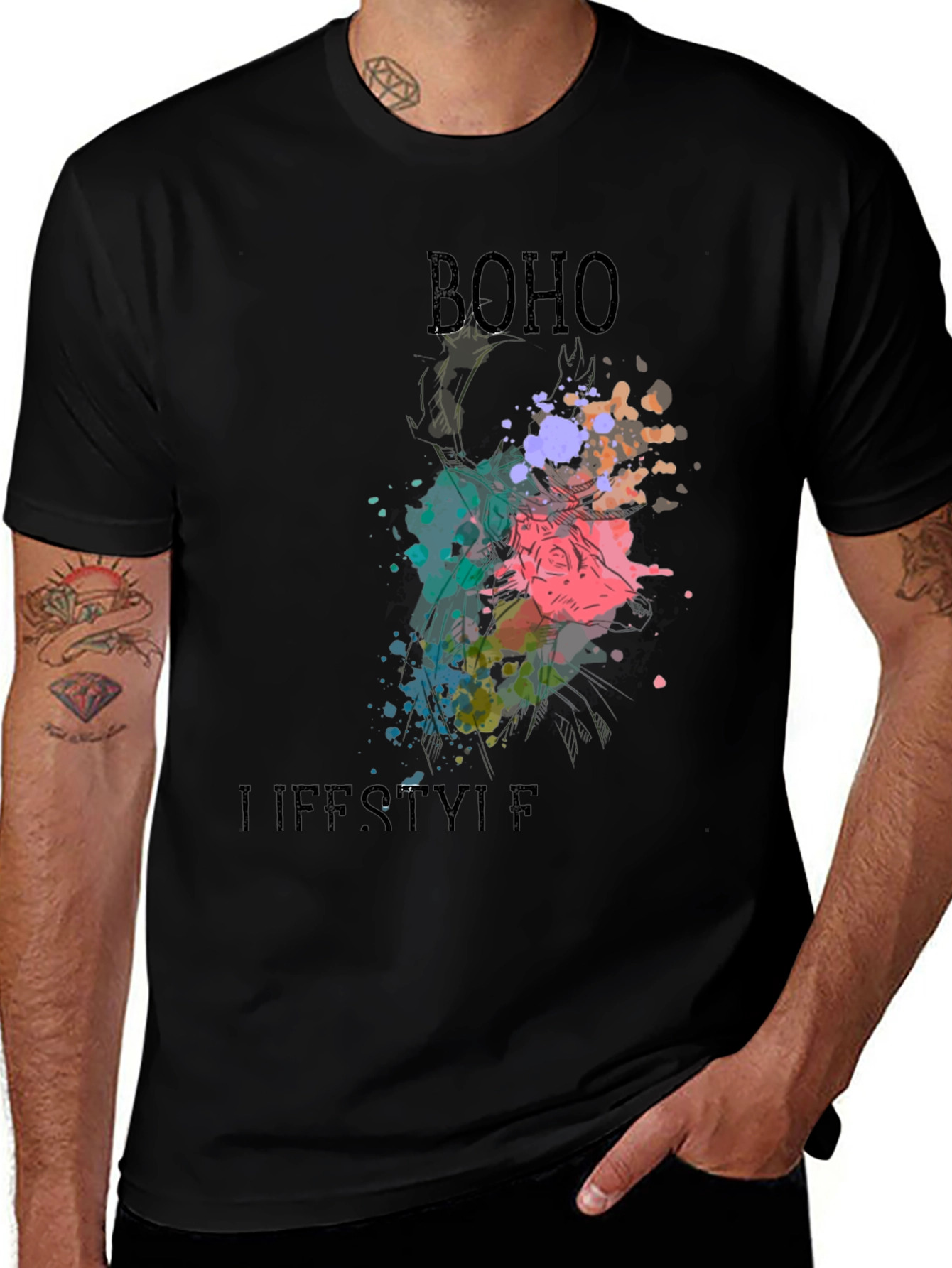 Boho Lifestyle Black T-Shirt - Stylish Graphic Tee