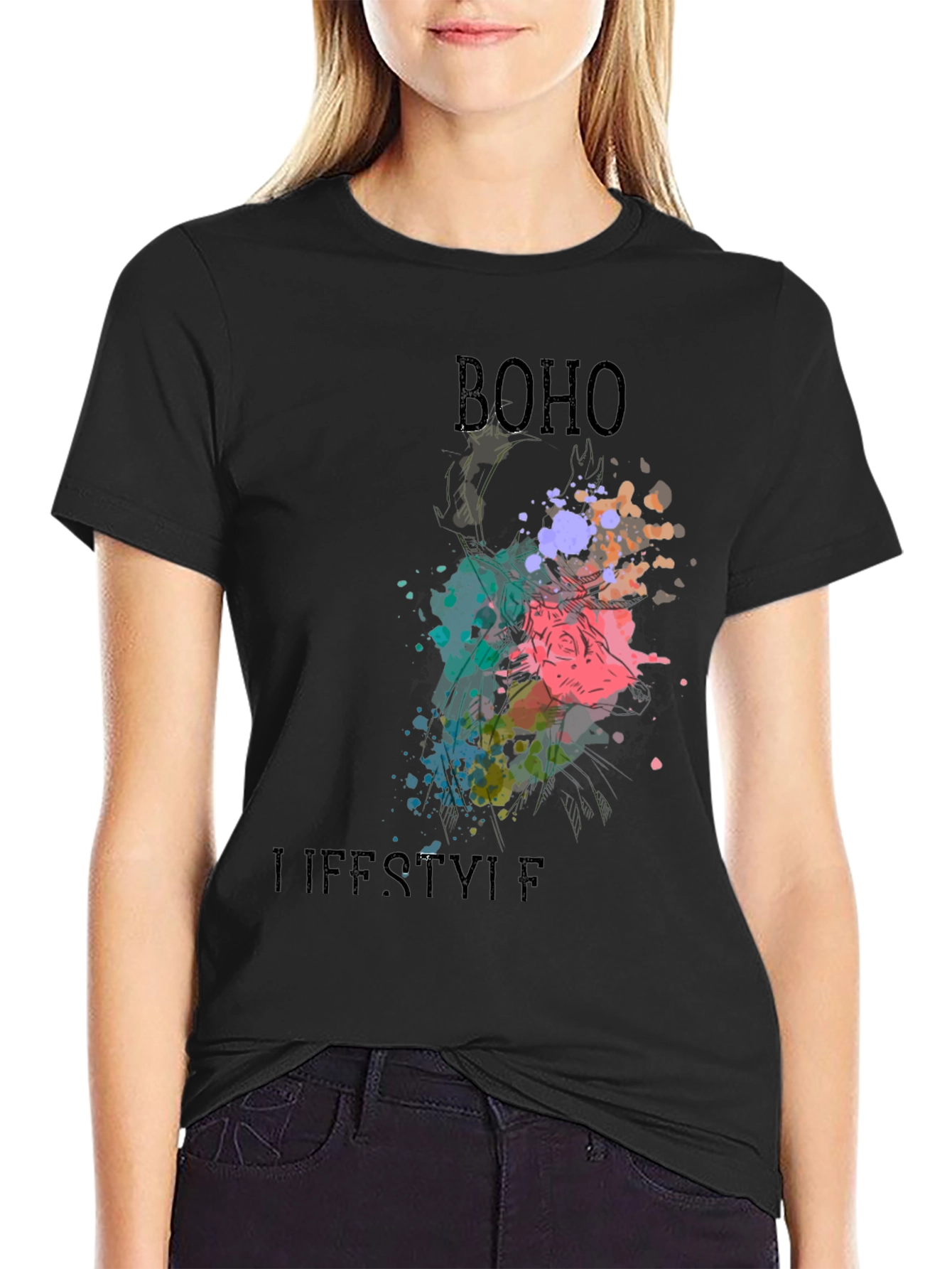 Boho Lifestyle Black T-Shirt - Stylish Graphic Tee