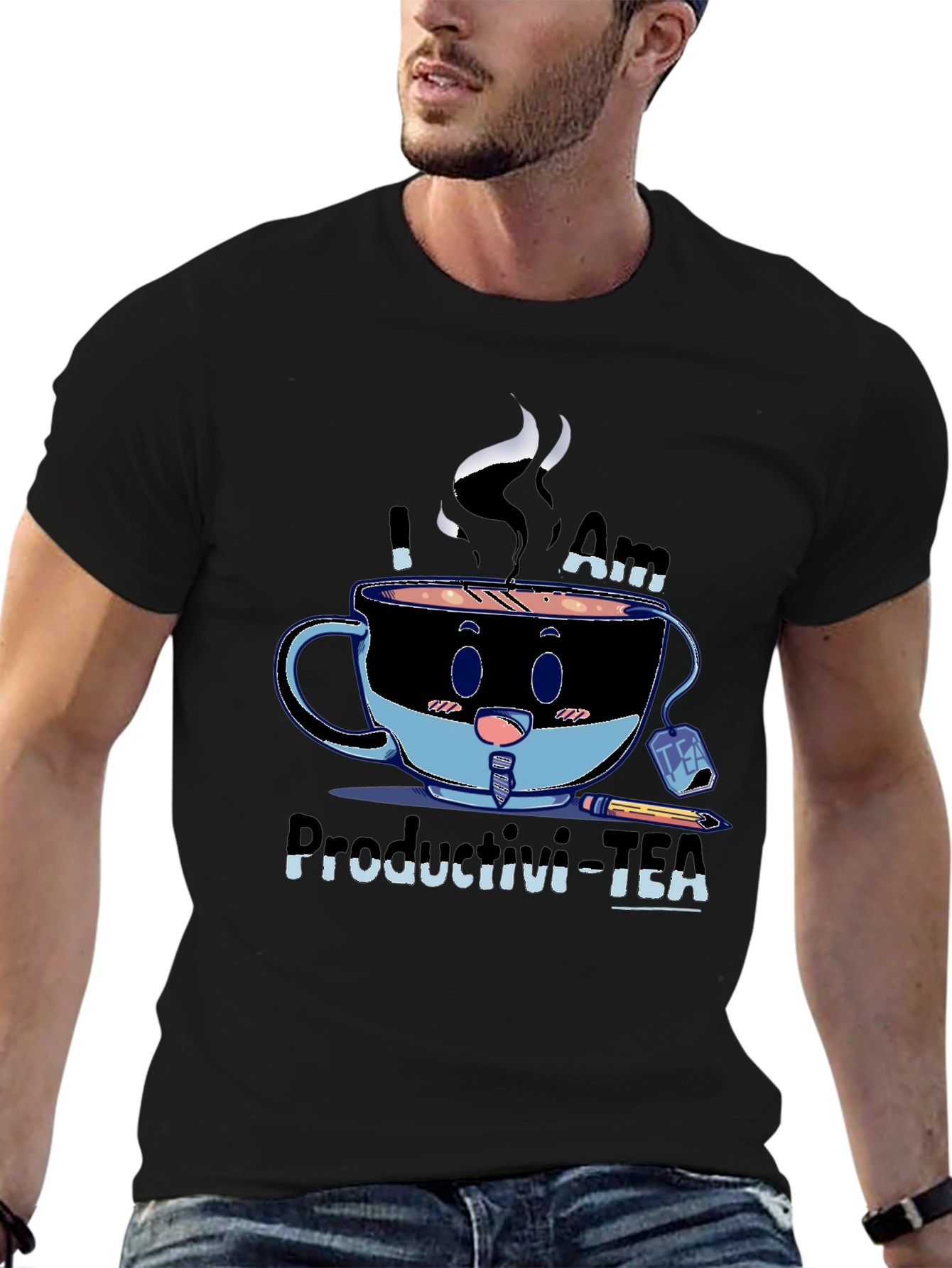 Productivi-Tea T-Shirt - Black Cotton Blend Graphic Tee