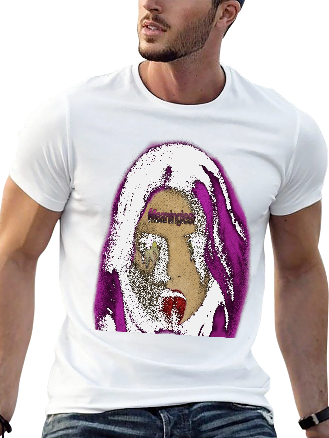 Edgy Graphic Print Tee - Meaningless Screaming Face