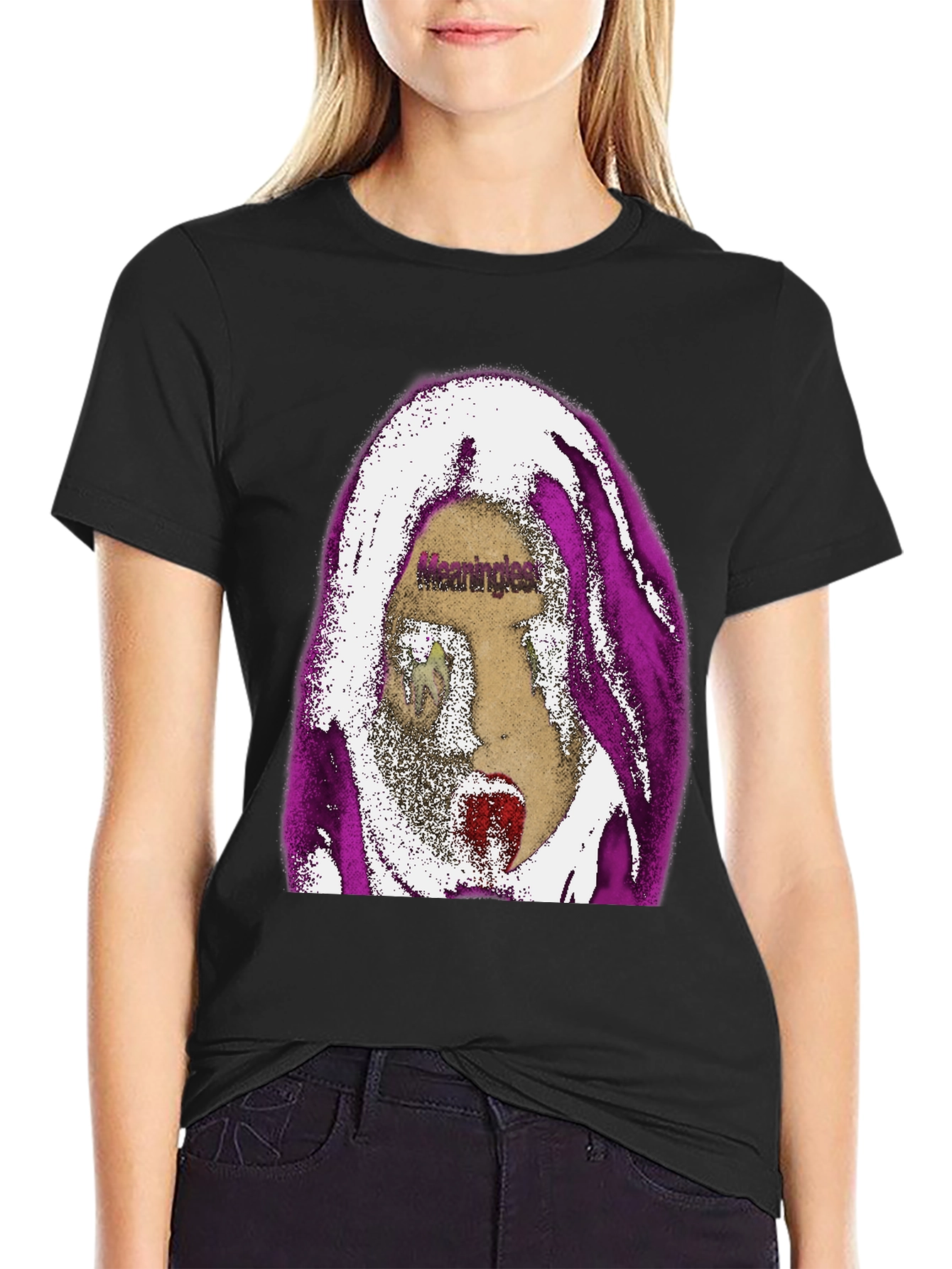 Edgy Graphic Print Tee - Meaningless Screaming Face
