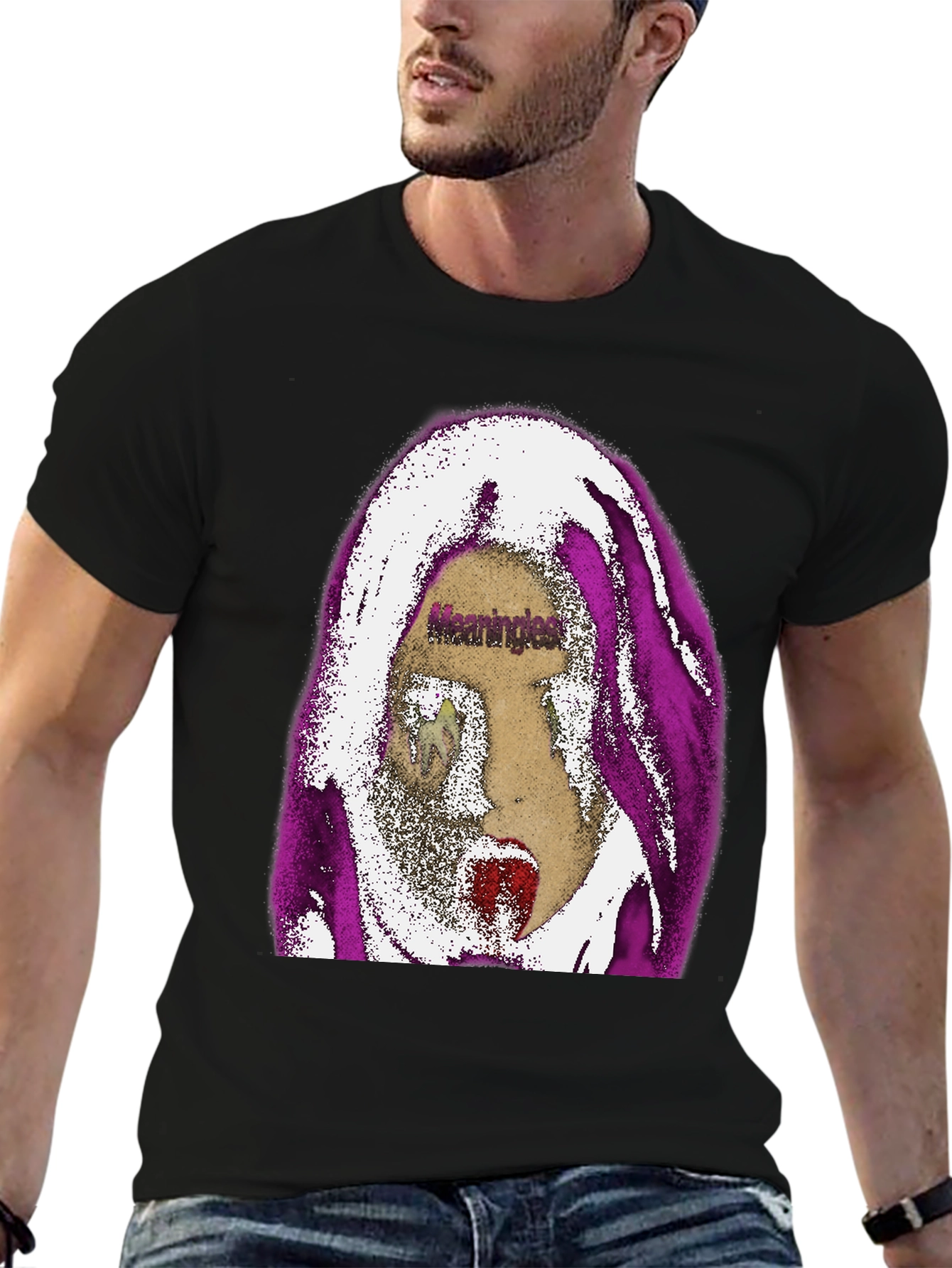 Edgy Graphic Print Tee - Meaningless Screaming Face