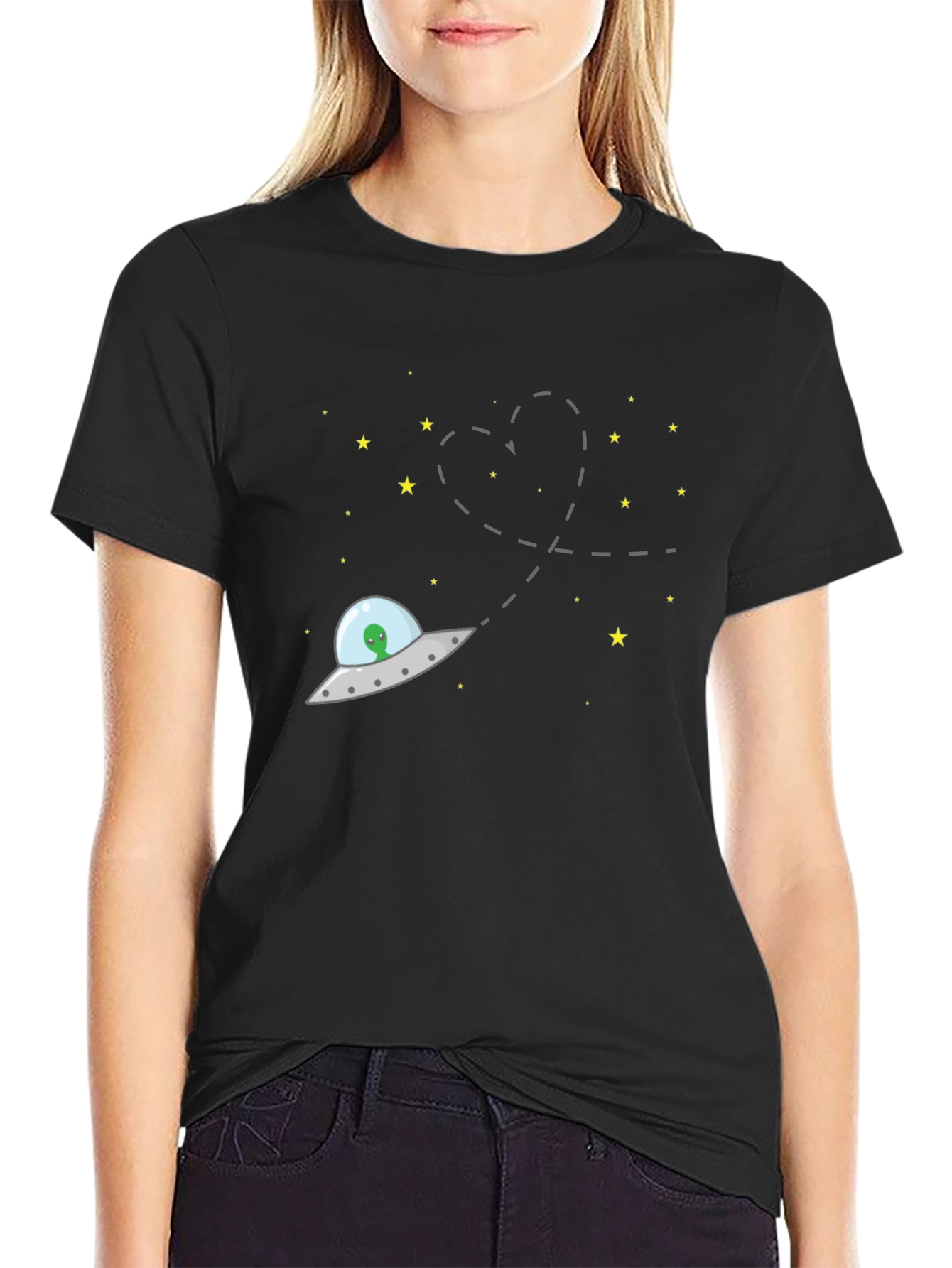 Alien UFO Heart Trail Graphic T-Shirt