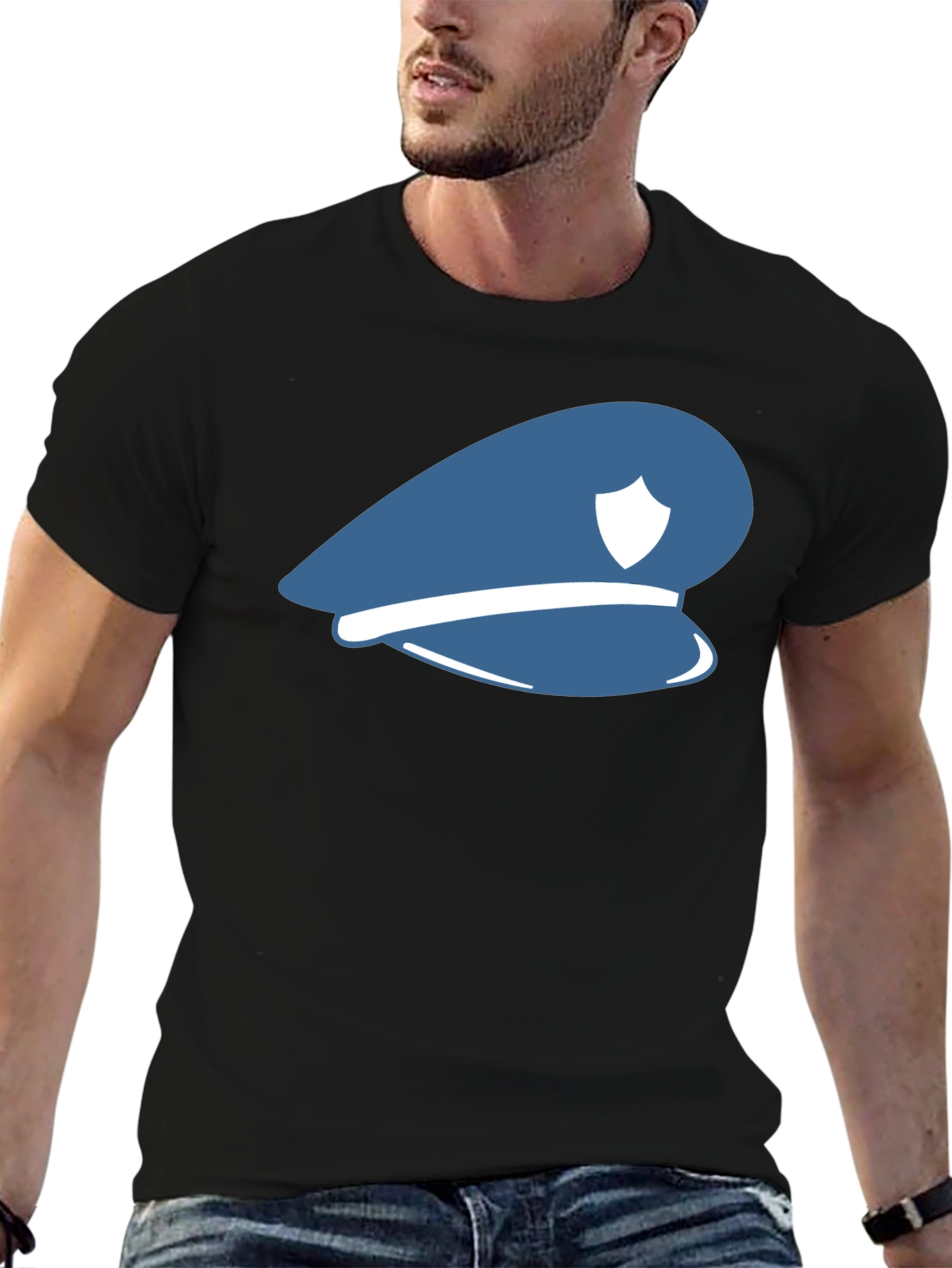 Blue Police Hat Graphic T-Shirt - Stylish Cotton Tee