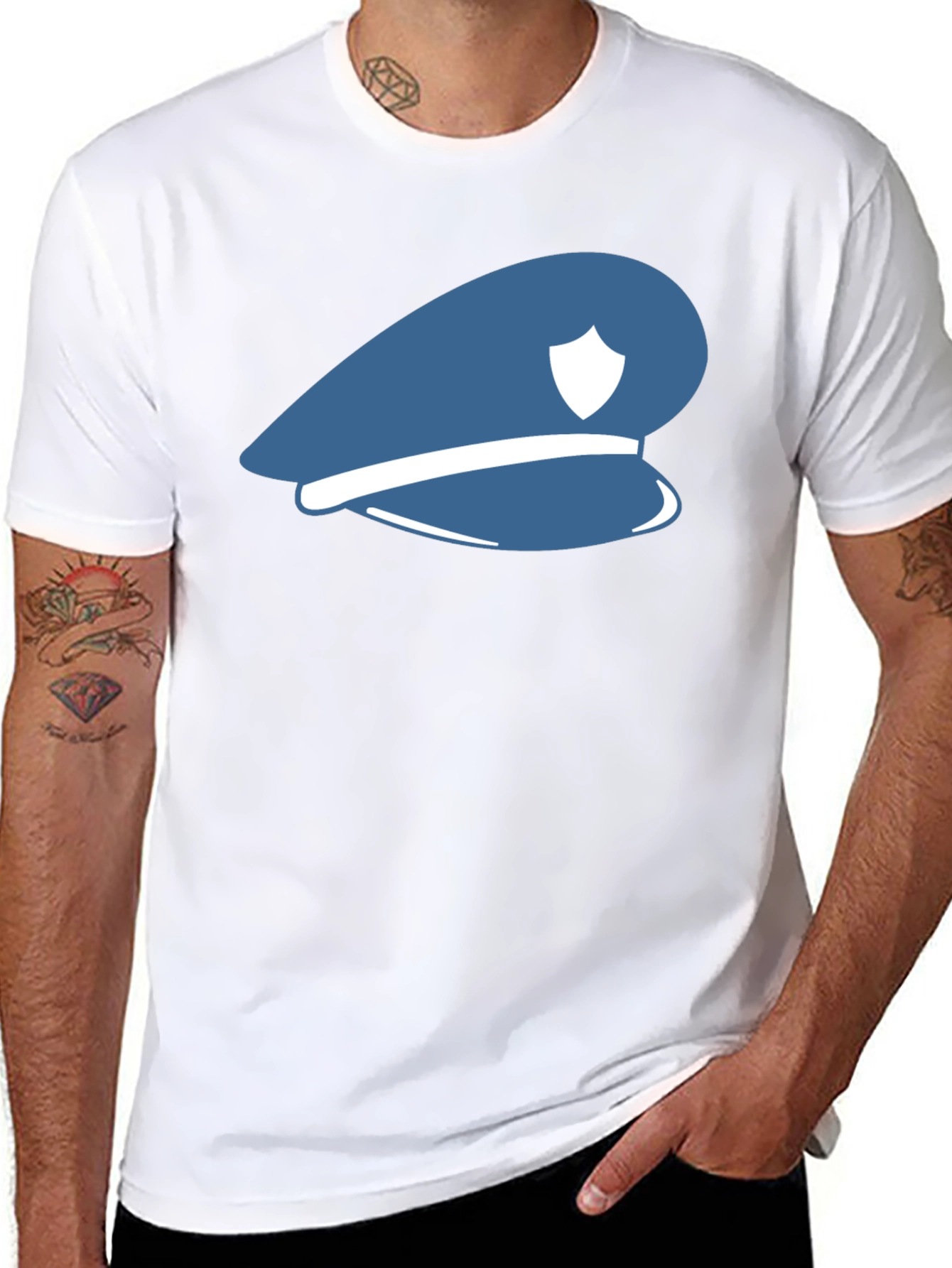 Blue Police Hat Graphic T-Shirt - Stylish Cotton Tee