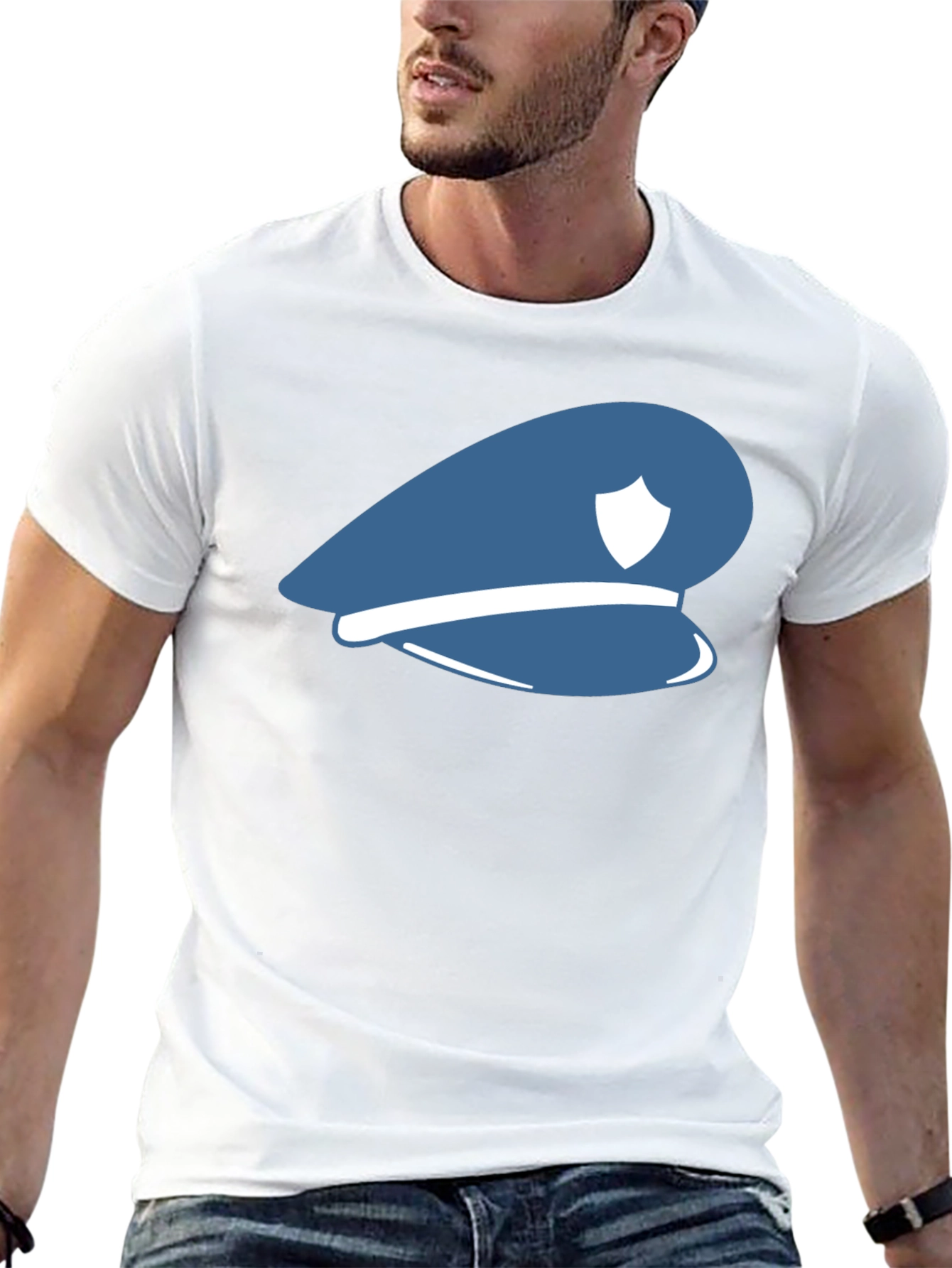 Blue Police Hat Graphic T-Shirt - Stylish Cotton Tee