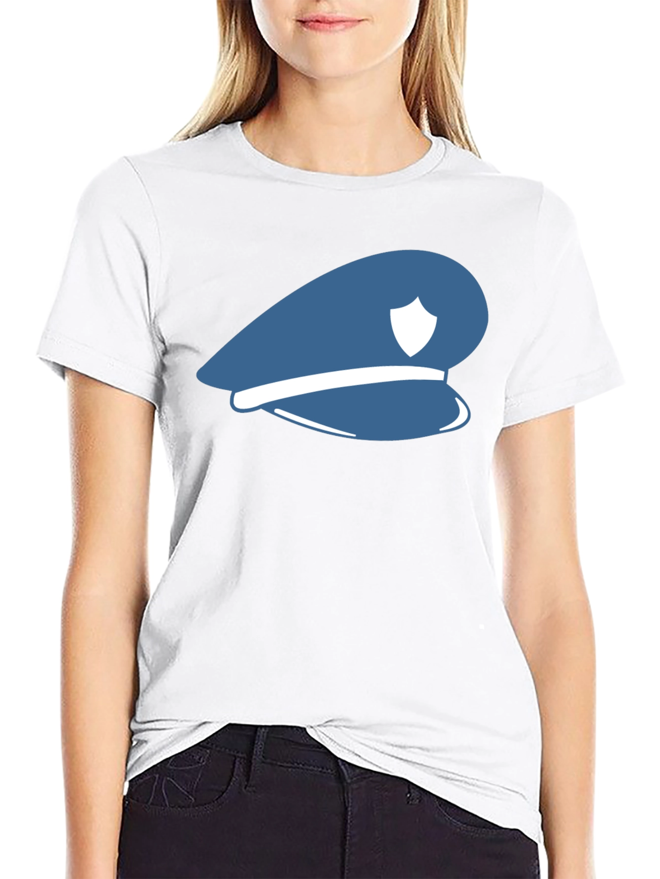 Blue Police Hat Graphic T-Shirt - Stylish Cotton Tee