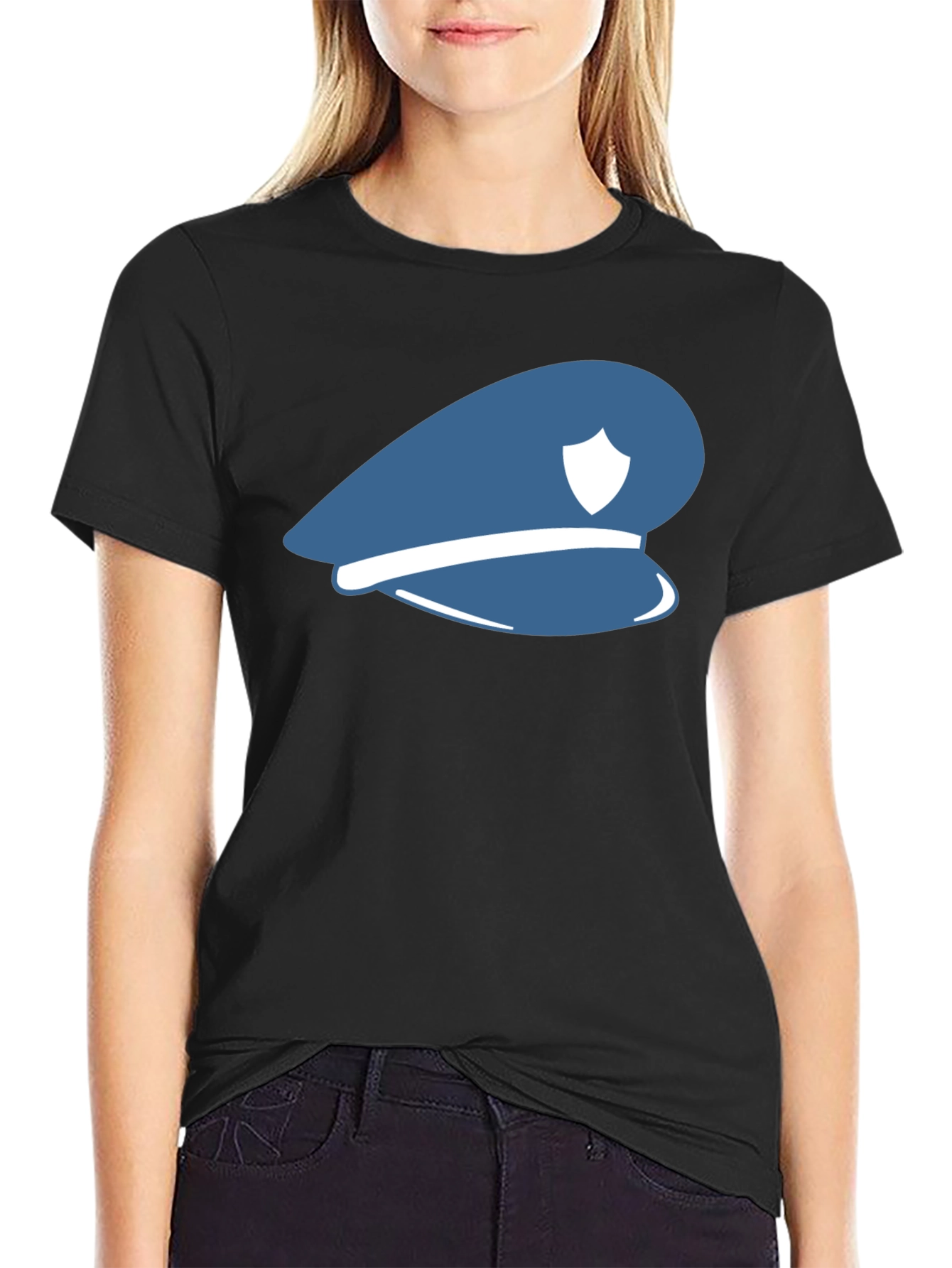 Blue Police Hat Graphic T-Shirt - Stylish Cotton Tee