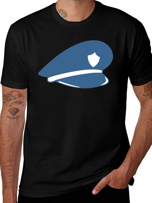 Blue Police Hat Graphic T-Shirt - Stylish Cotton Tee