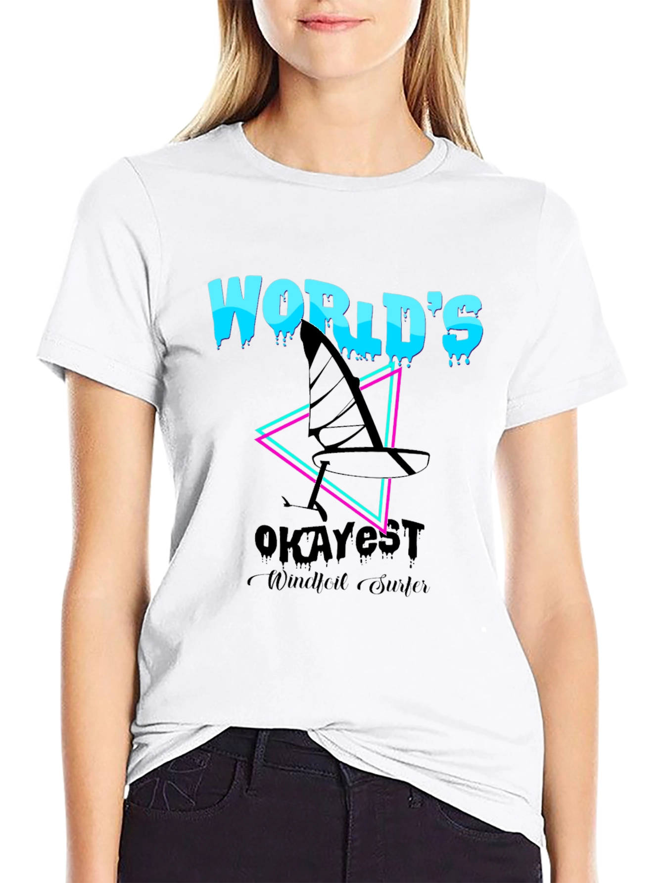 Worlds Okayest Windfoil Surfer T-Shirt - Black