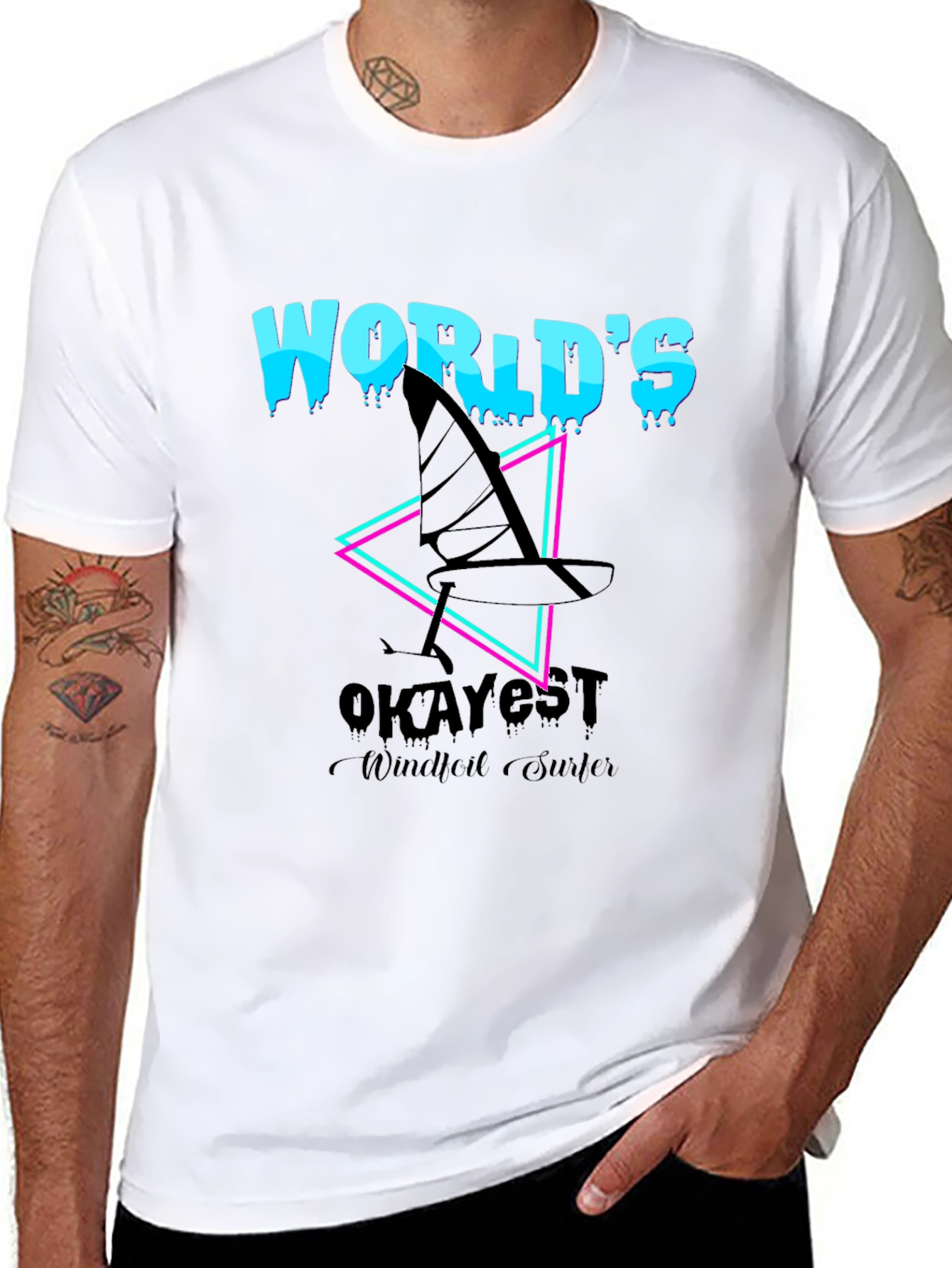 Worlds Okayest Windfoil Surfer T-Shirt - Black