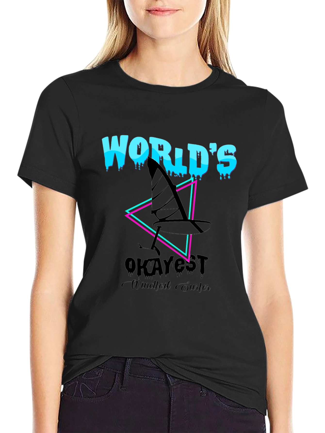 Worlds Okayest Windfoil Surfer T-Shirt - Black
