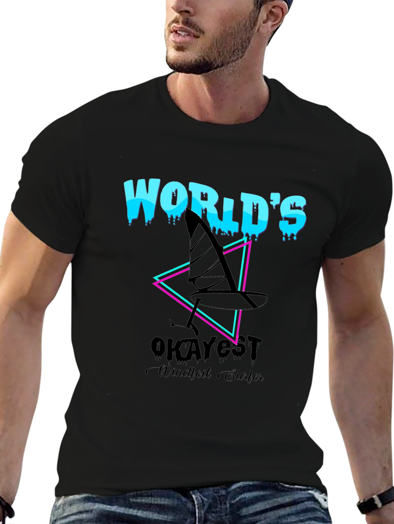 Worlds Okayest Windfoil Surfer T-Shirt - Black