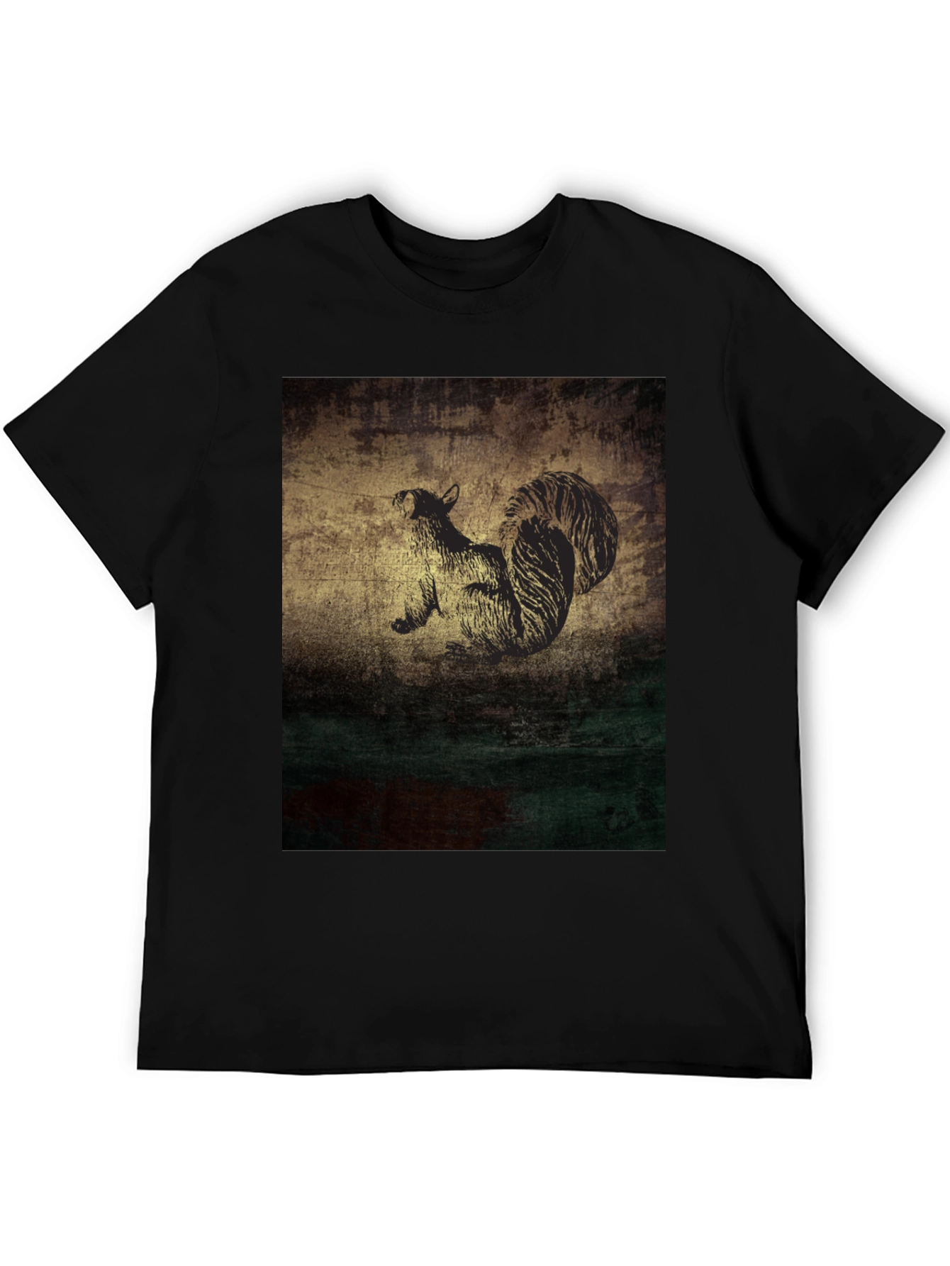 Squirrel Graphic Print Black T-Shirt