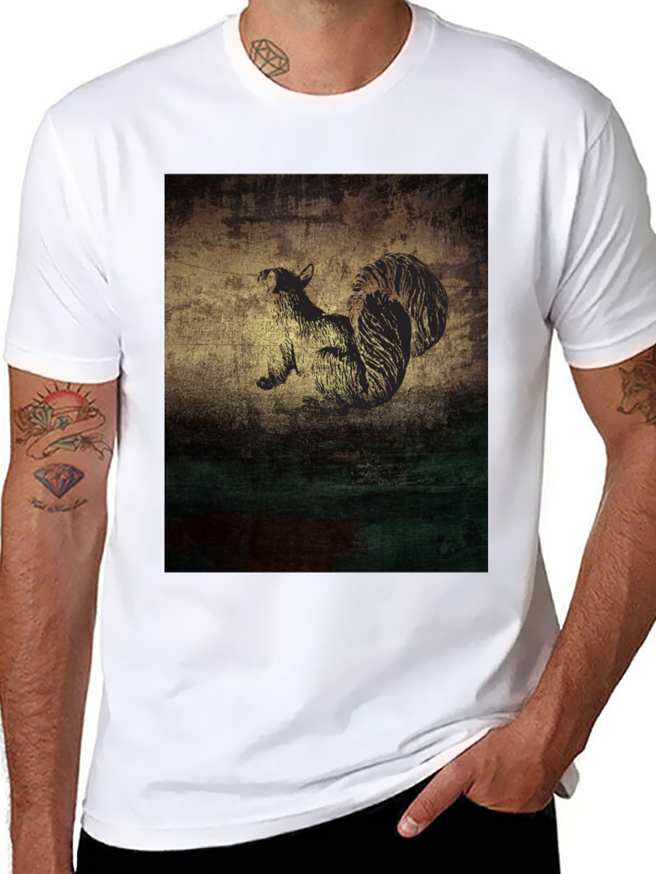 Squirrel Graphic Print Black T-Shirt