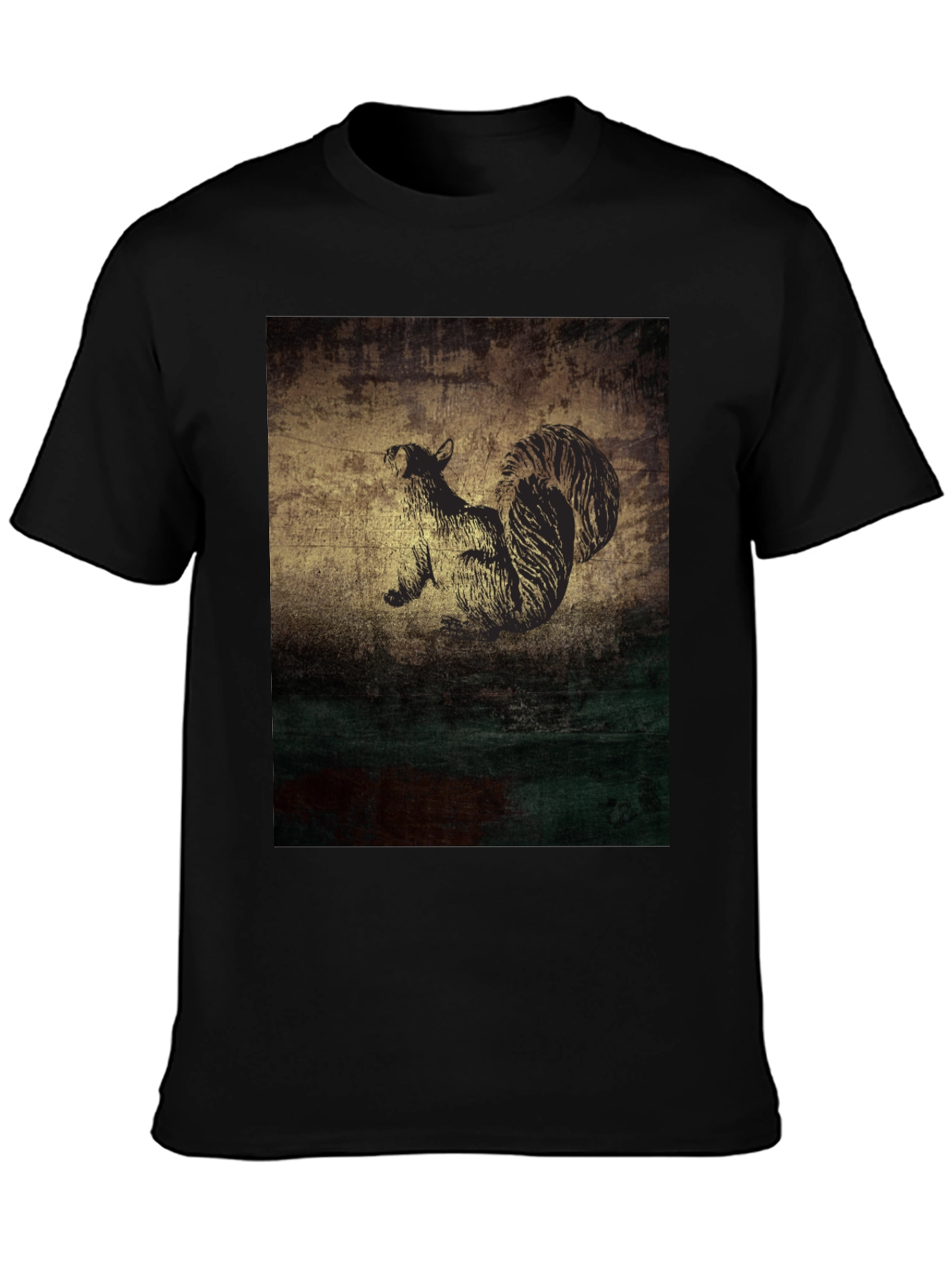 Squirrel Graphic Print Black T-Shirt