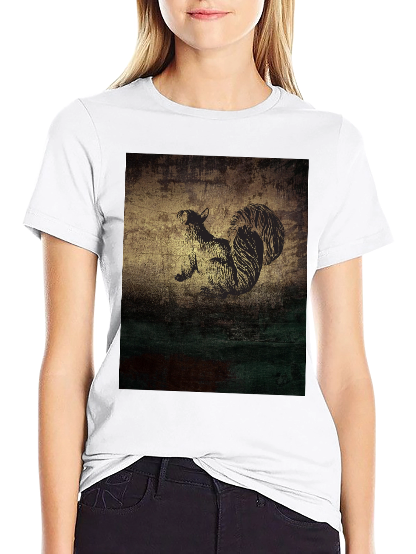 Squirrel Graphic Print Black T-Shirt