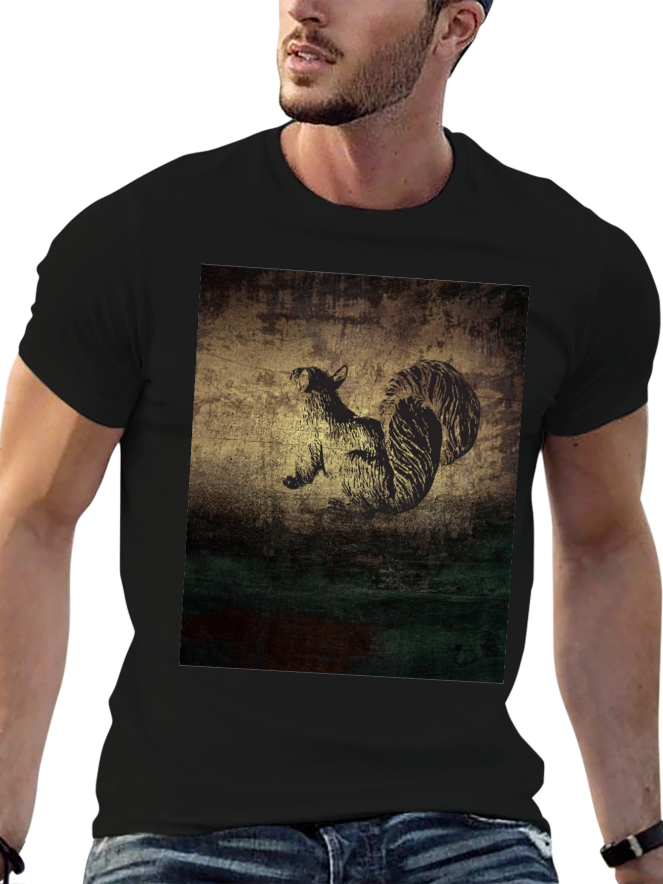 Squirrel Graphic Print Black T-Shirt