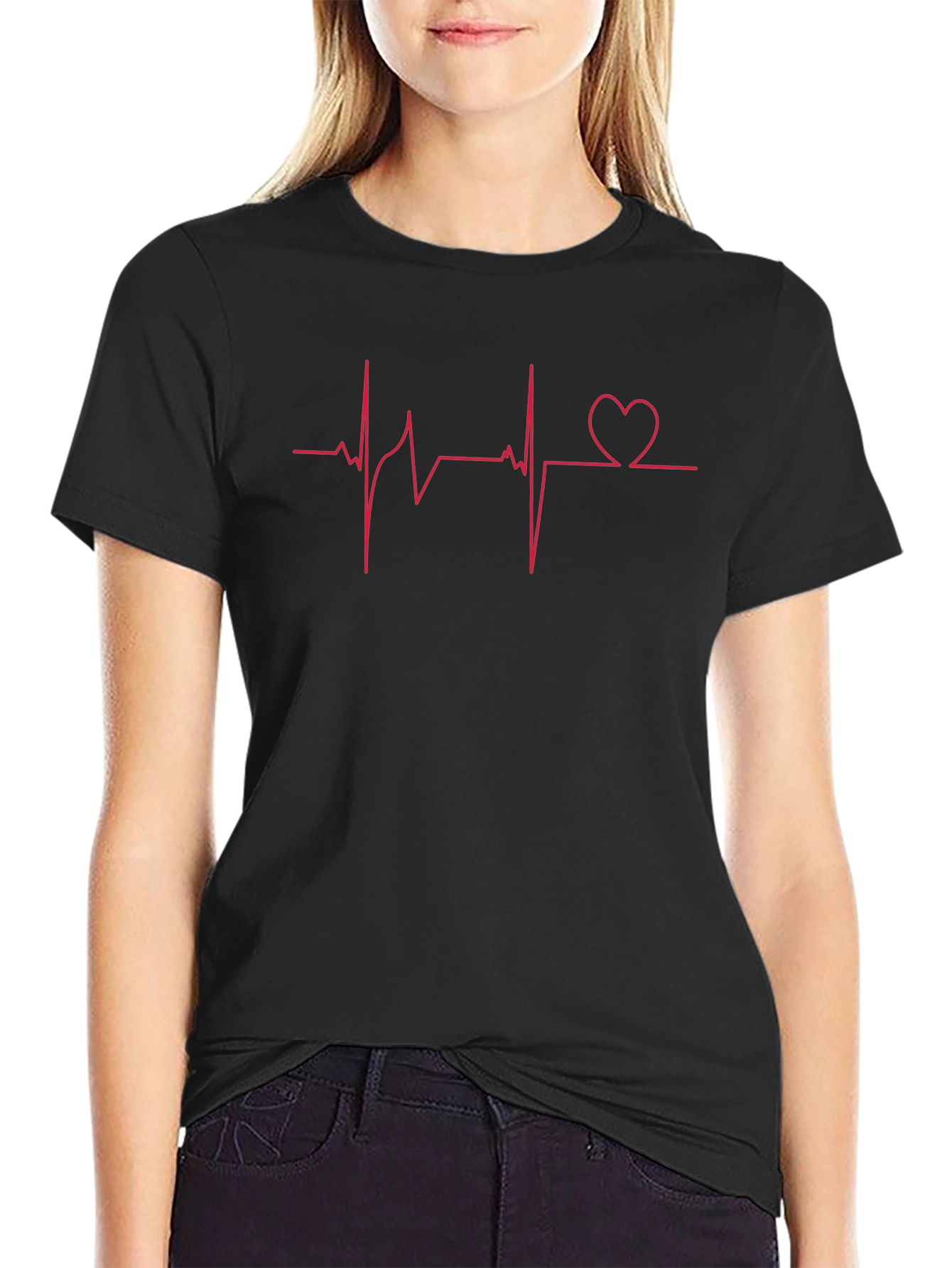 Heartbeat Love Graphic T-Shirt - Black