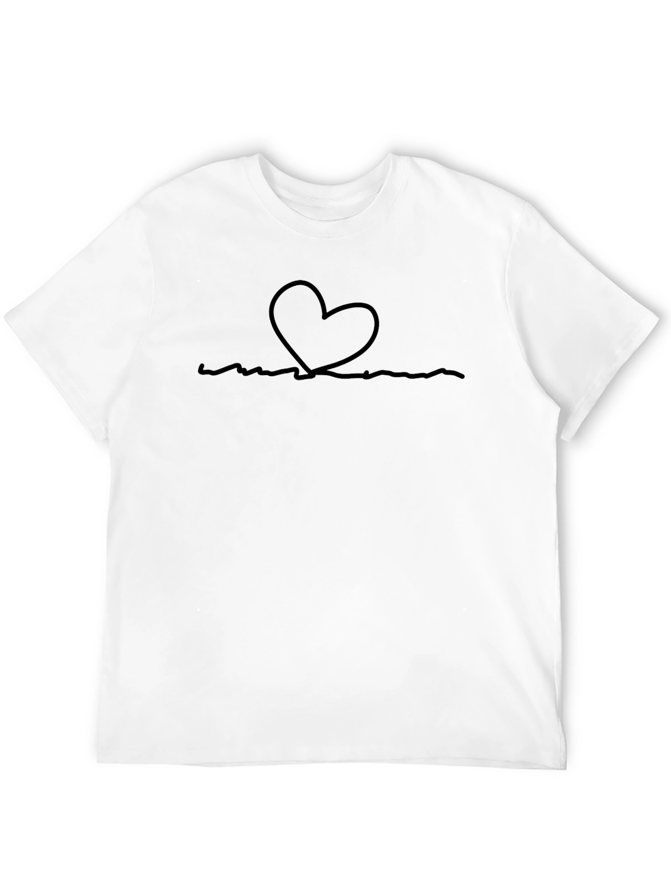 Minimalist Heartbeat Line Art Tee - Black