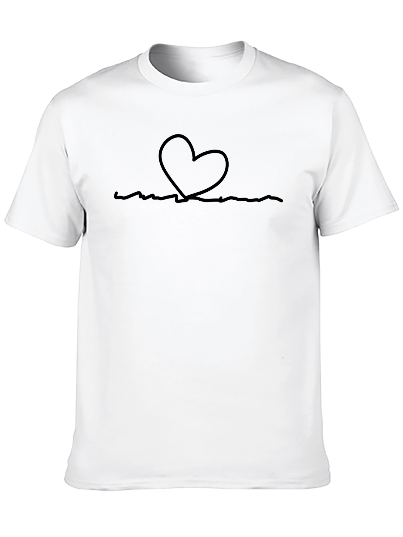 Minimalist Heartbeat Line Art Tee - Black