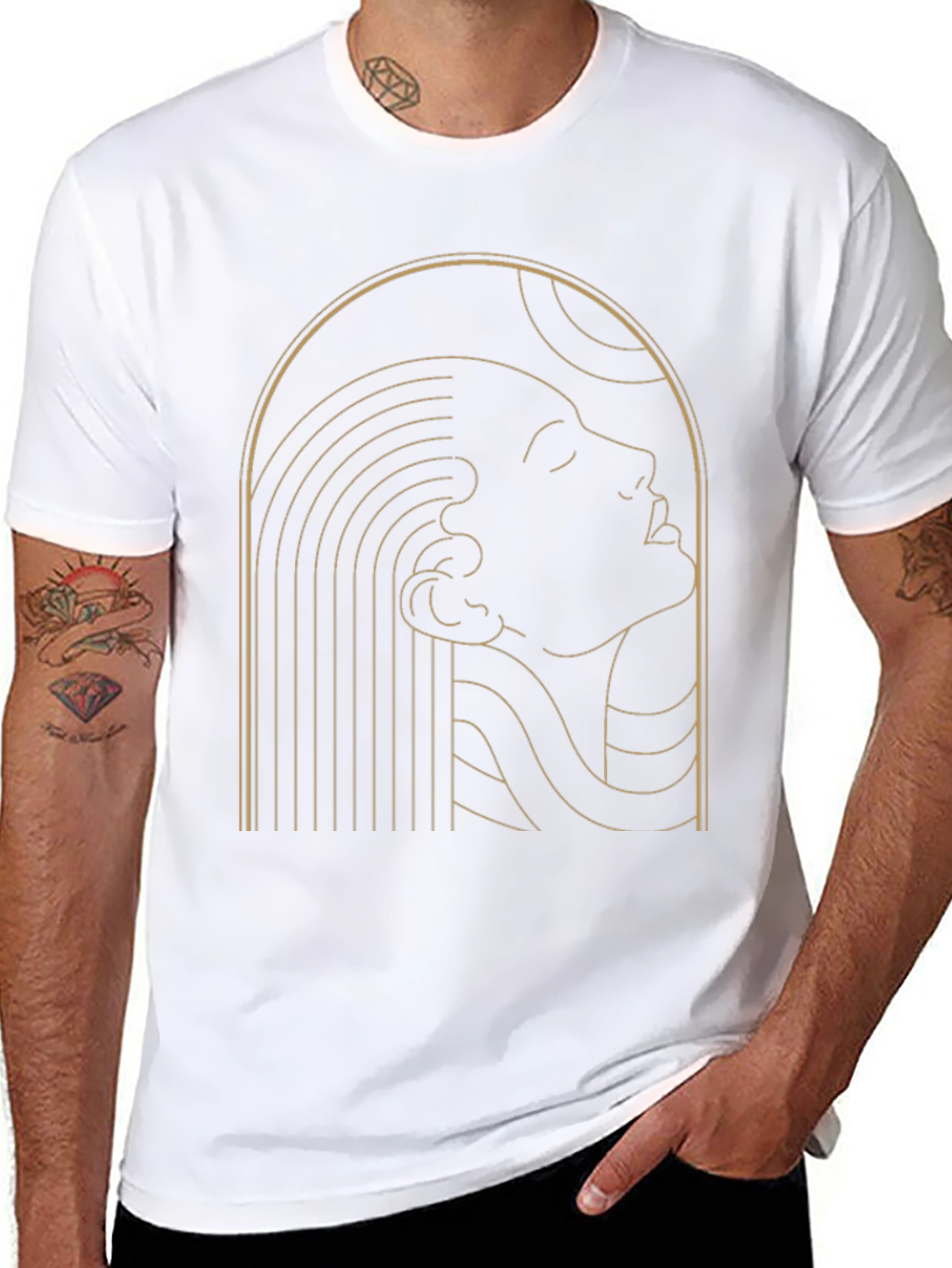 Abstract Golden Woman Graphic Black T-Shirt