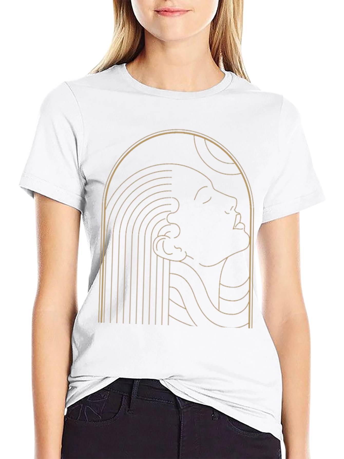 Abstract Golden Woman Graphic Black T-Shirt