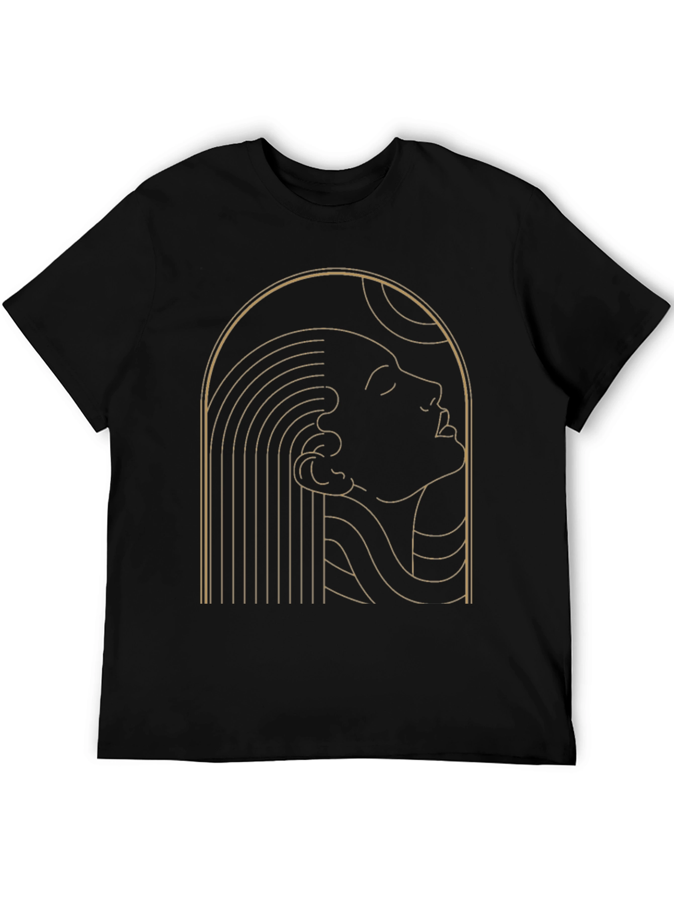 Abstract Golden Woman Graphic Black T-Shirt