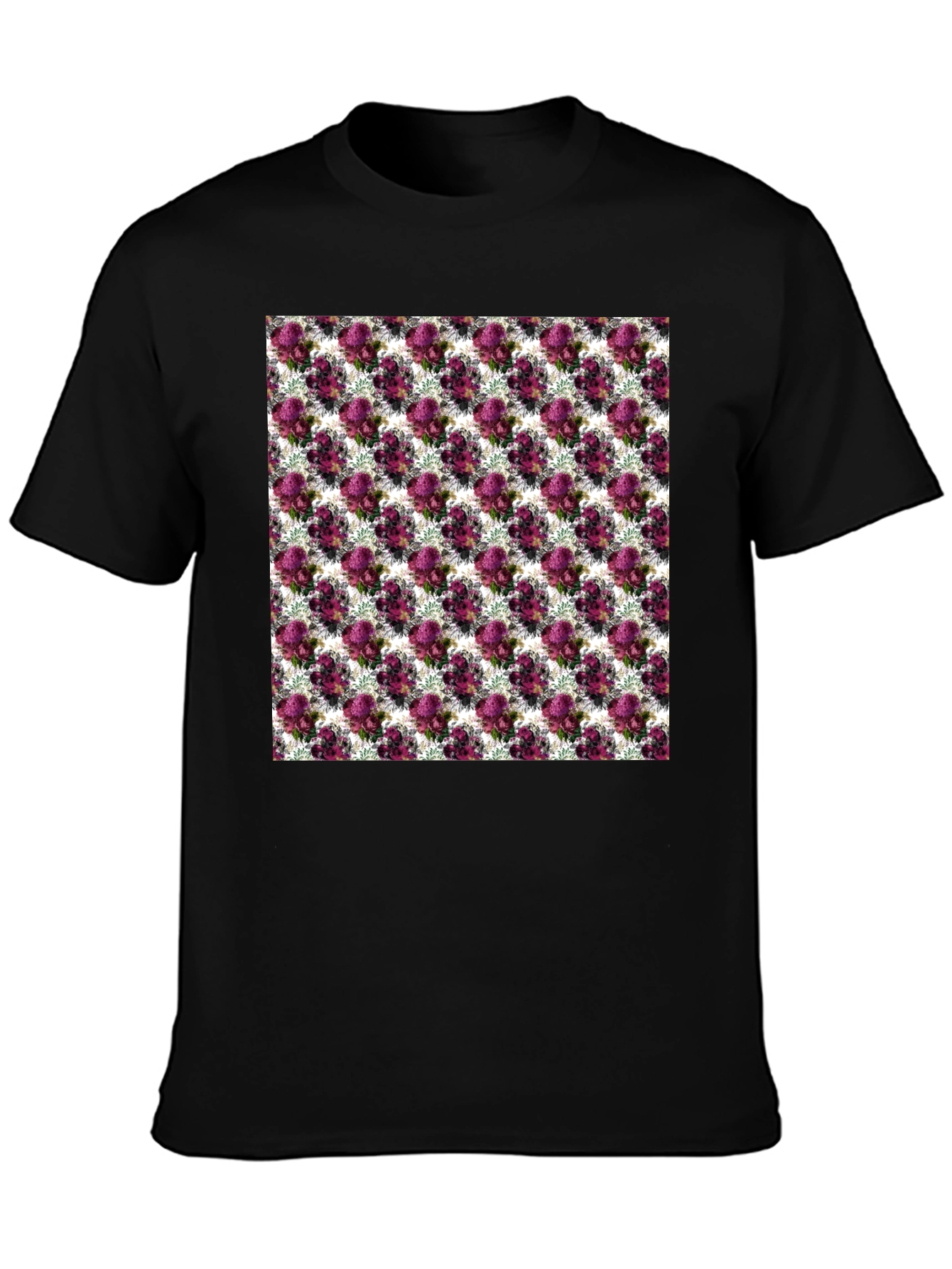 Floral Pattern Black T-Shirt