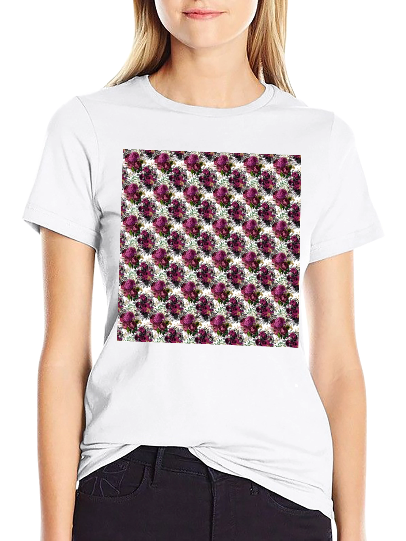 Floral Pattern Black T-Shirt