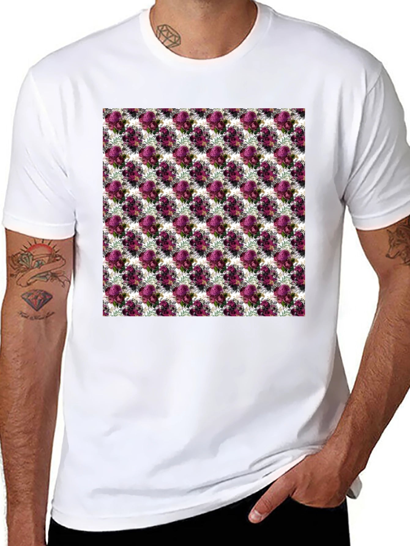 Floral Pattern Black T-Shirt