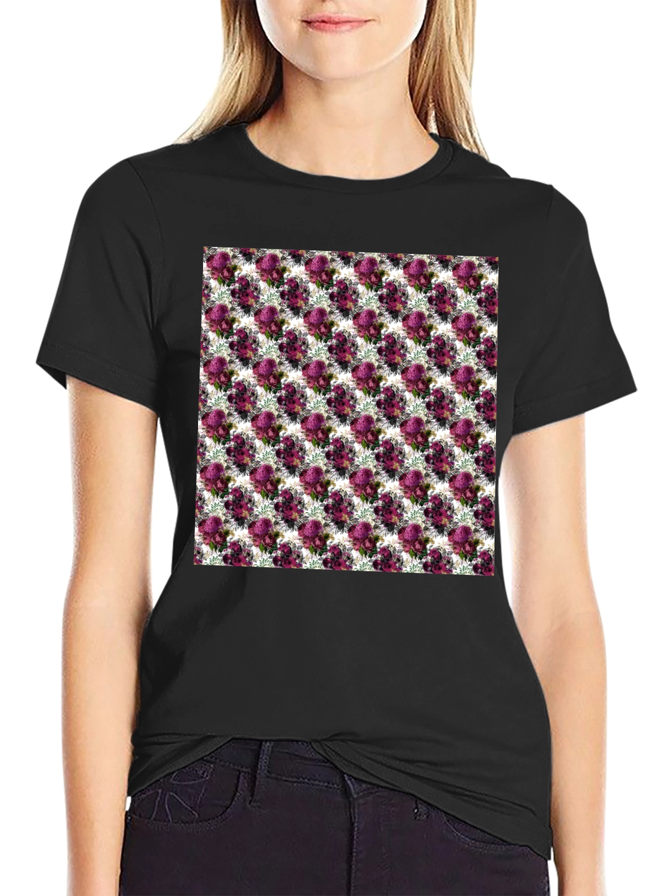 Floral Pattern Black T-Shirt