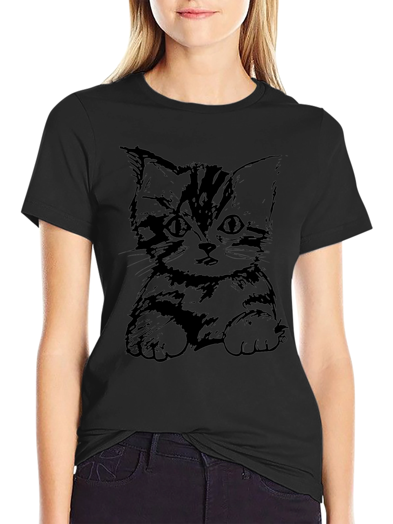 Cute Kitten Graphic Tee - Black Cat Lover T-Shirt