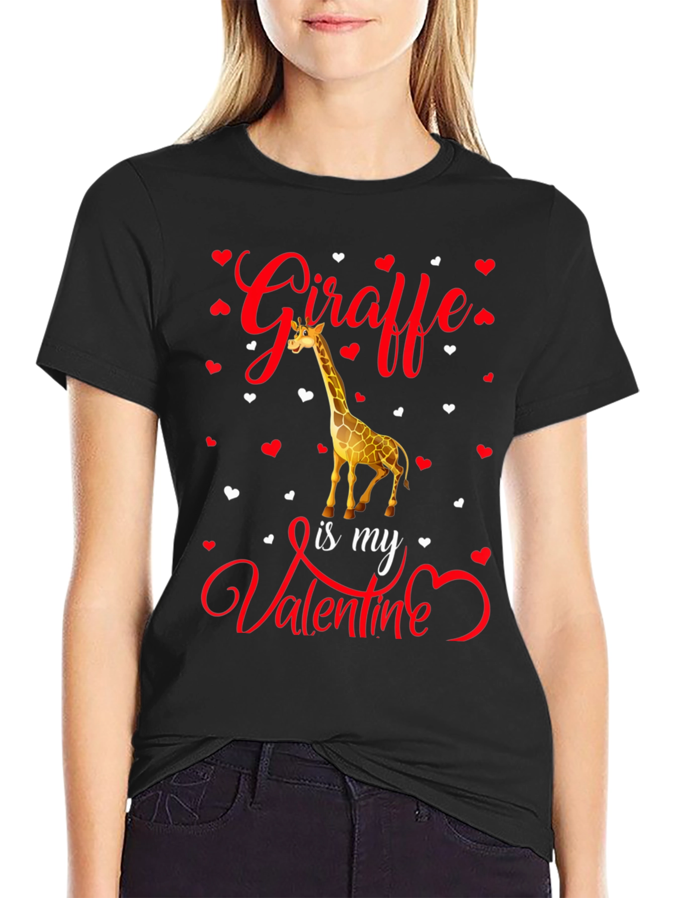Giraffe Valentines Day Graphic T-Shirt