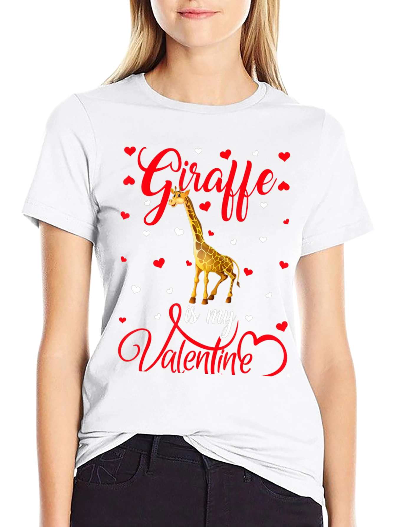 Giraffe Valentines Day Graphic T-Shirt