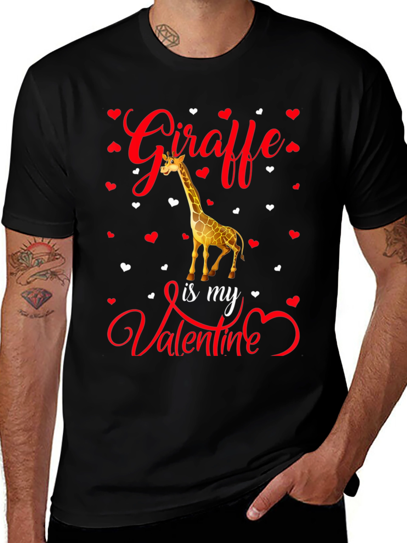 Giraffe Valentines Day Graphic T-Shirt