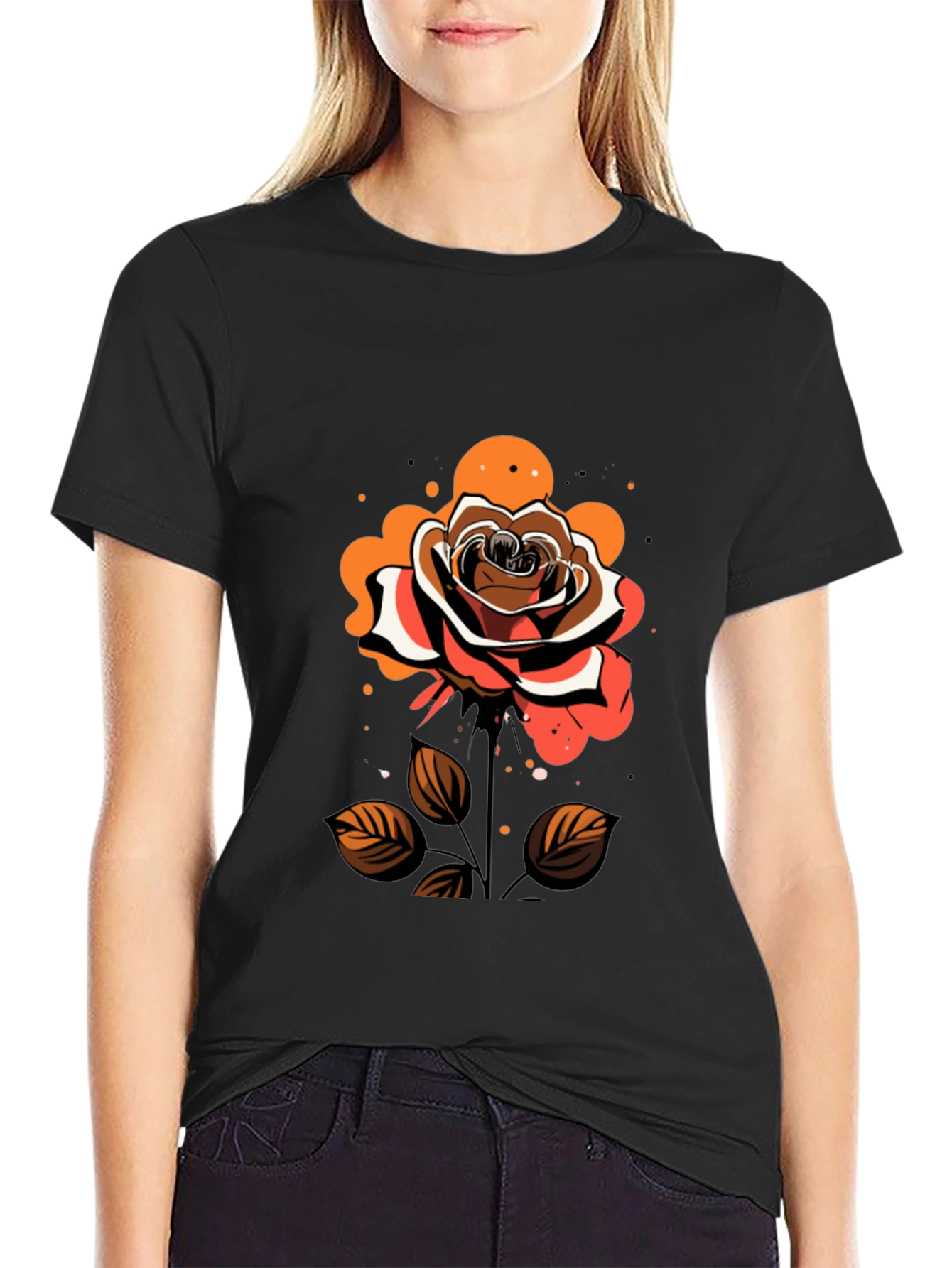 Rose Graphic Tee - Stylish Mens Black T-Shirt