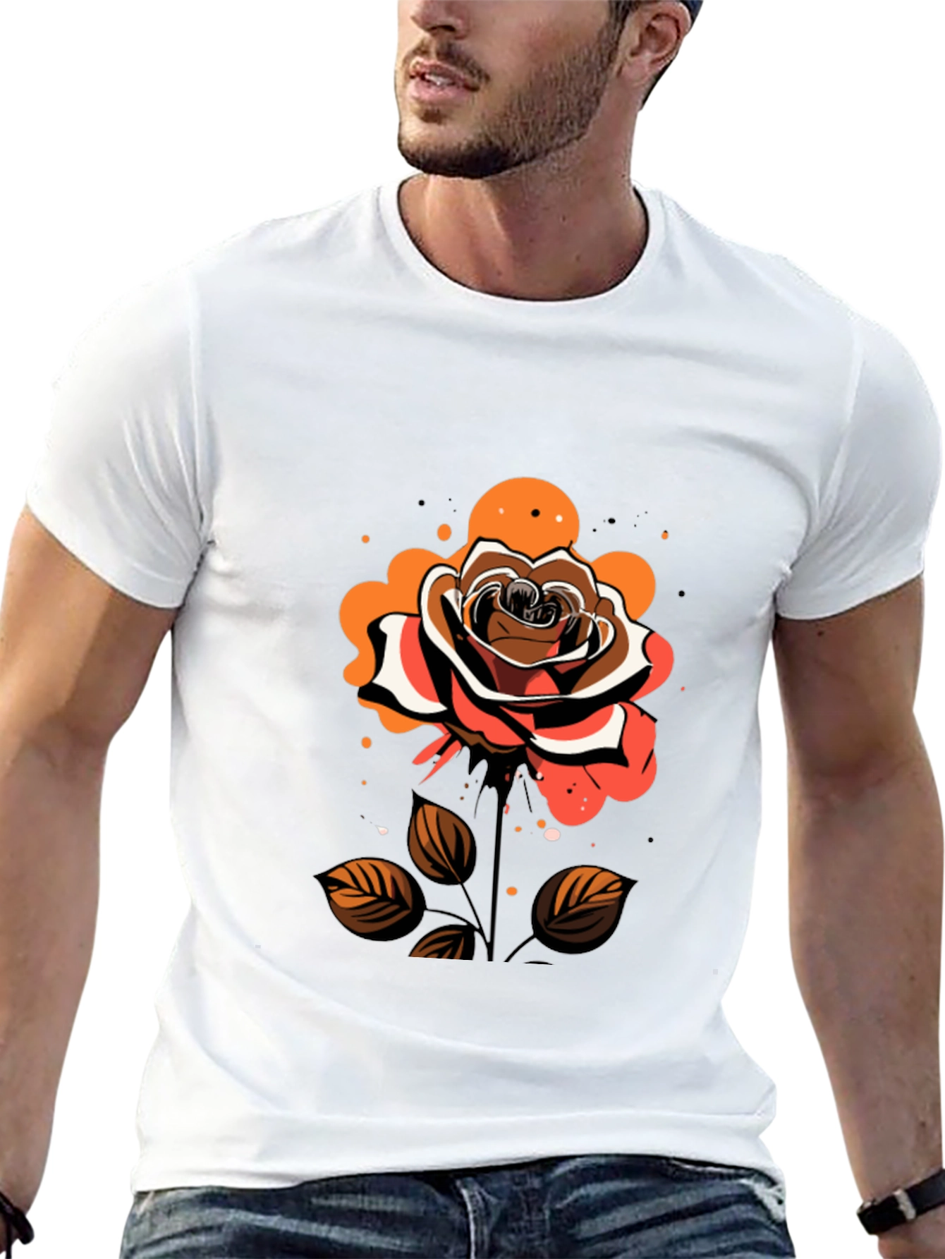 Rose Graphic Tee - Stylish Mens Black T-Shirt