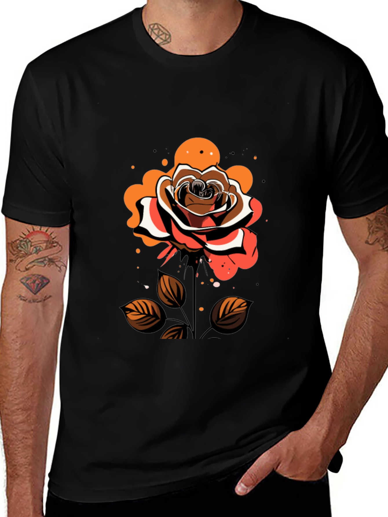 Rose Graphic Tee - Stylish Mens Black T-Shirt