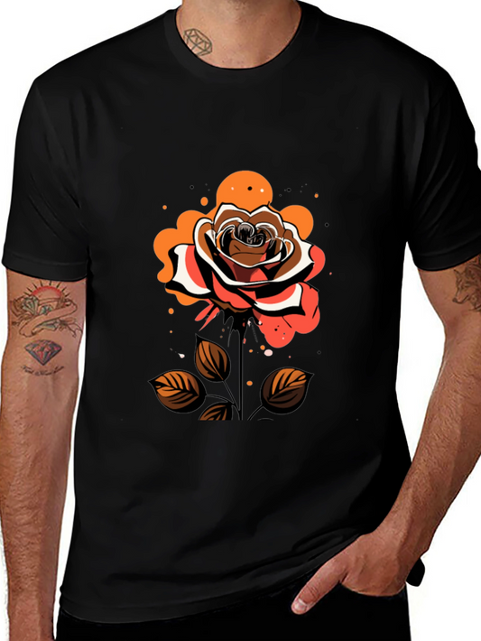 Rose Graphic Tee - Stylish Mens Black T-Shirt