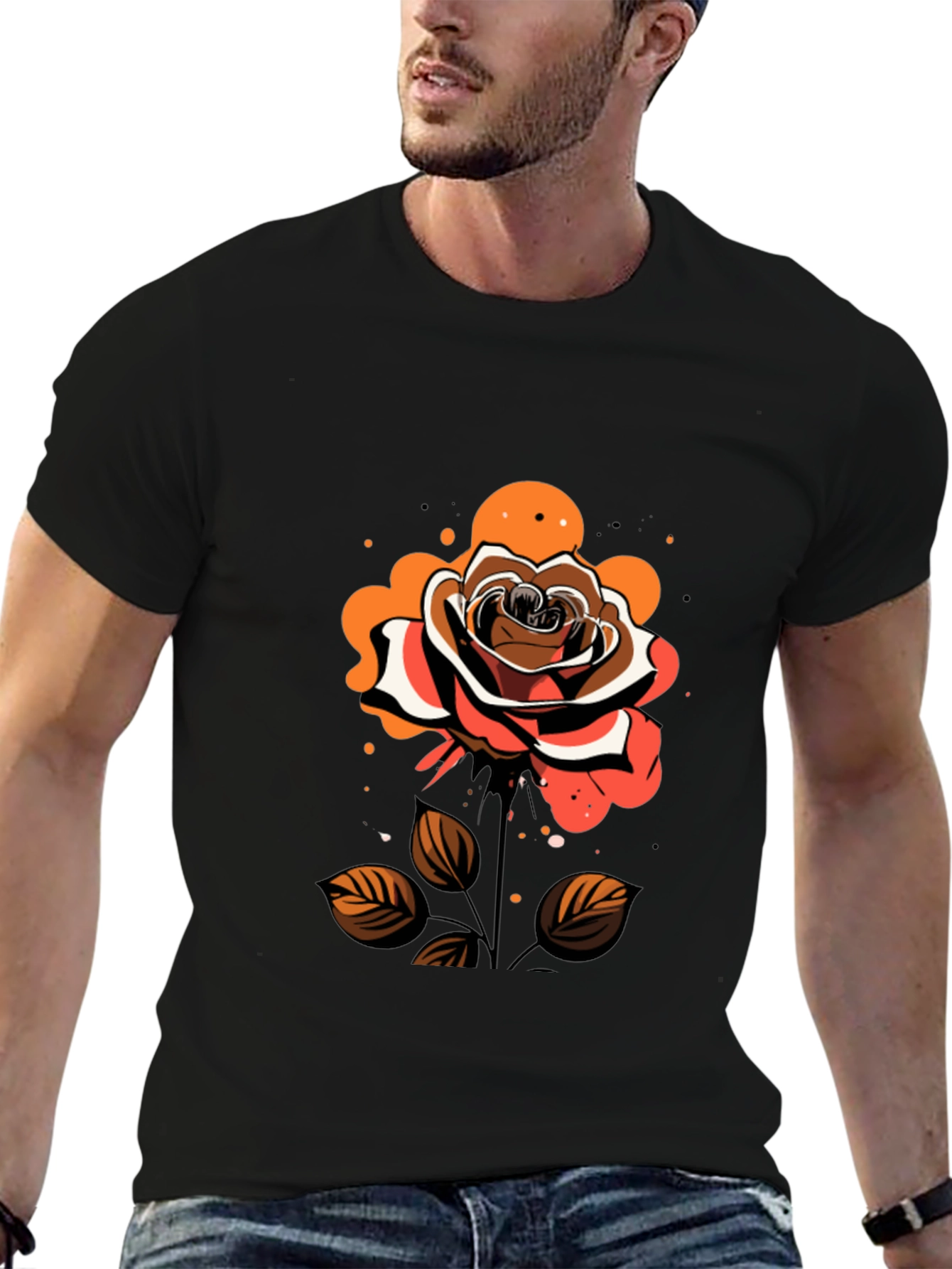 Rose Graphic Tee - Stylish Mens Black T-Shirt
