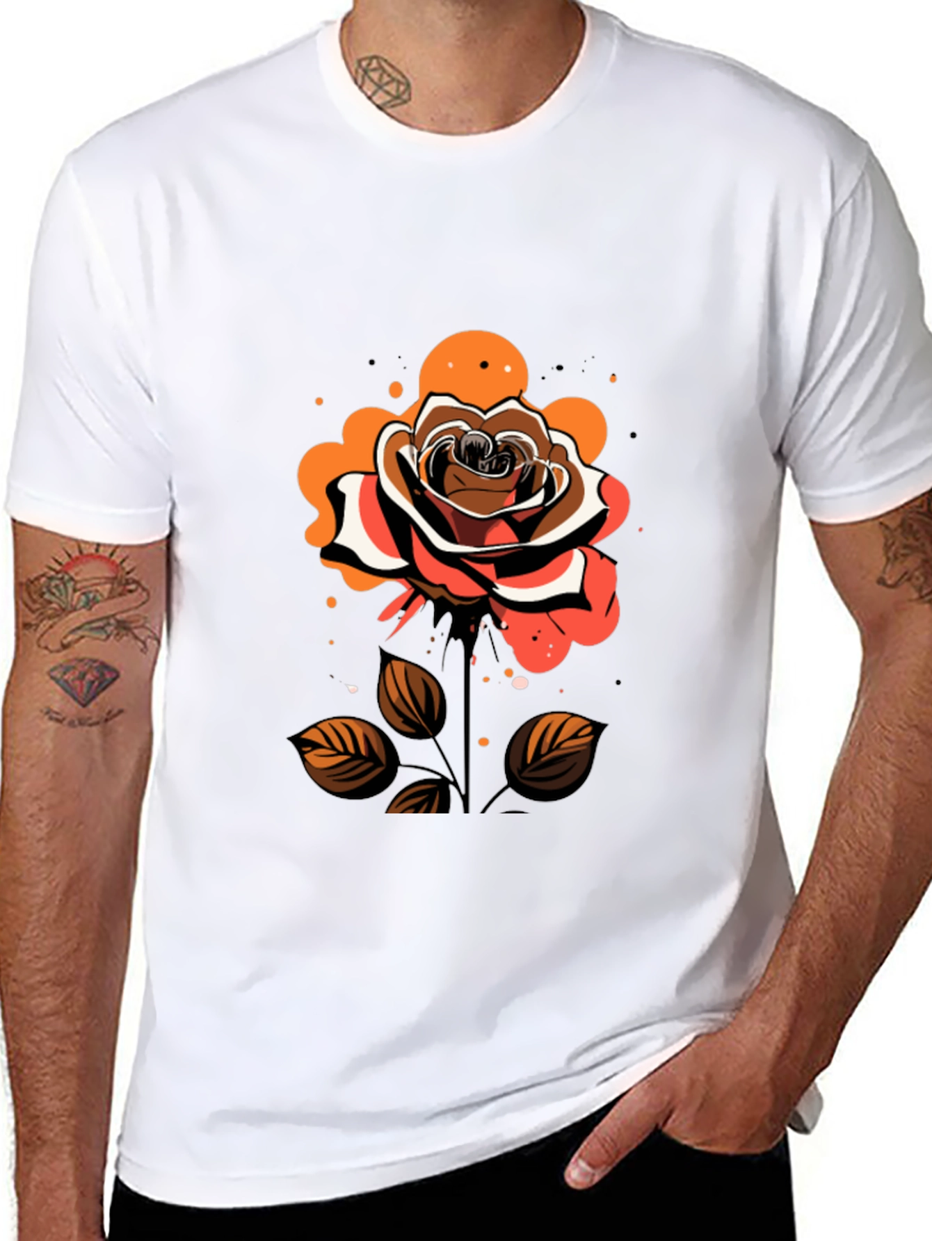 Rose Graphic Tee - Stylish Mens Black T-Shirt