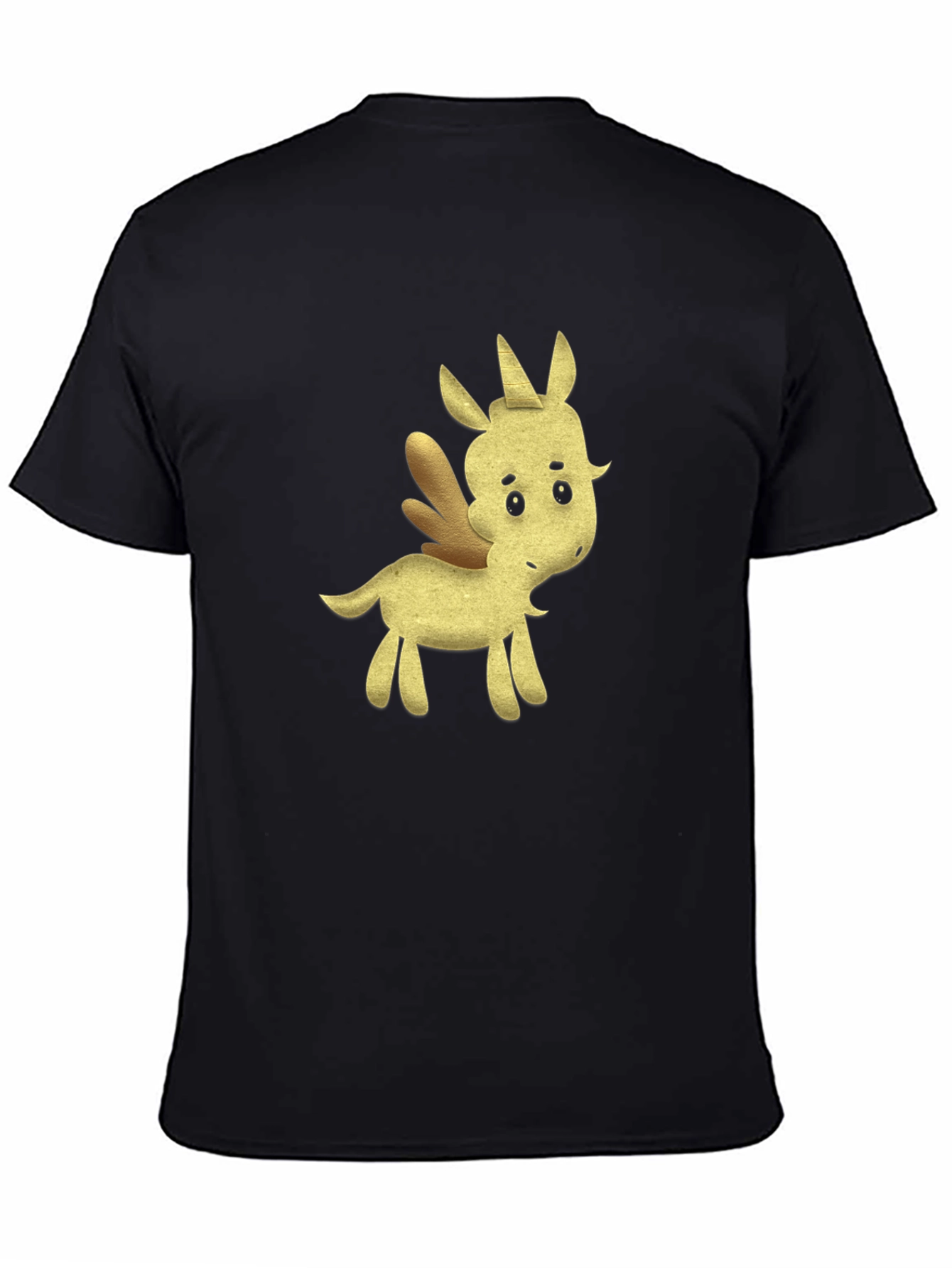 Black Tee with Cartoon Unicorn Design