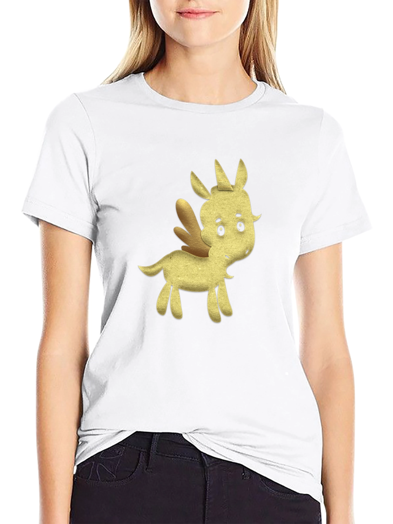 Black Tee with Cartoon Unicorn Design