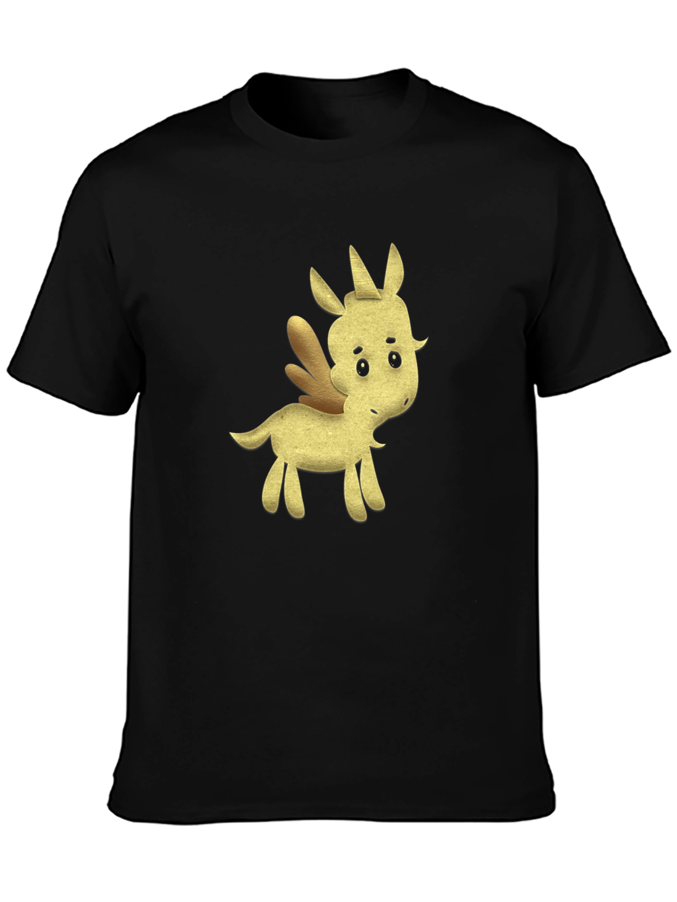 Black Tee with Cartoon Unicorn Design