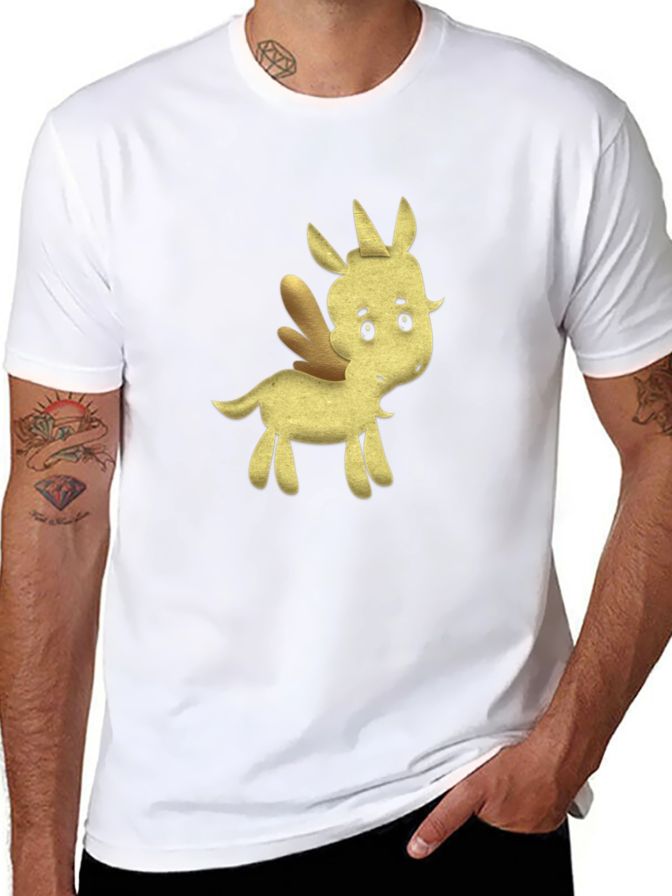 Black Tee with Cartoon Unicorn Design