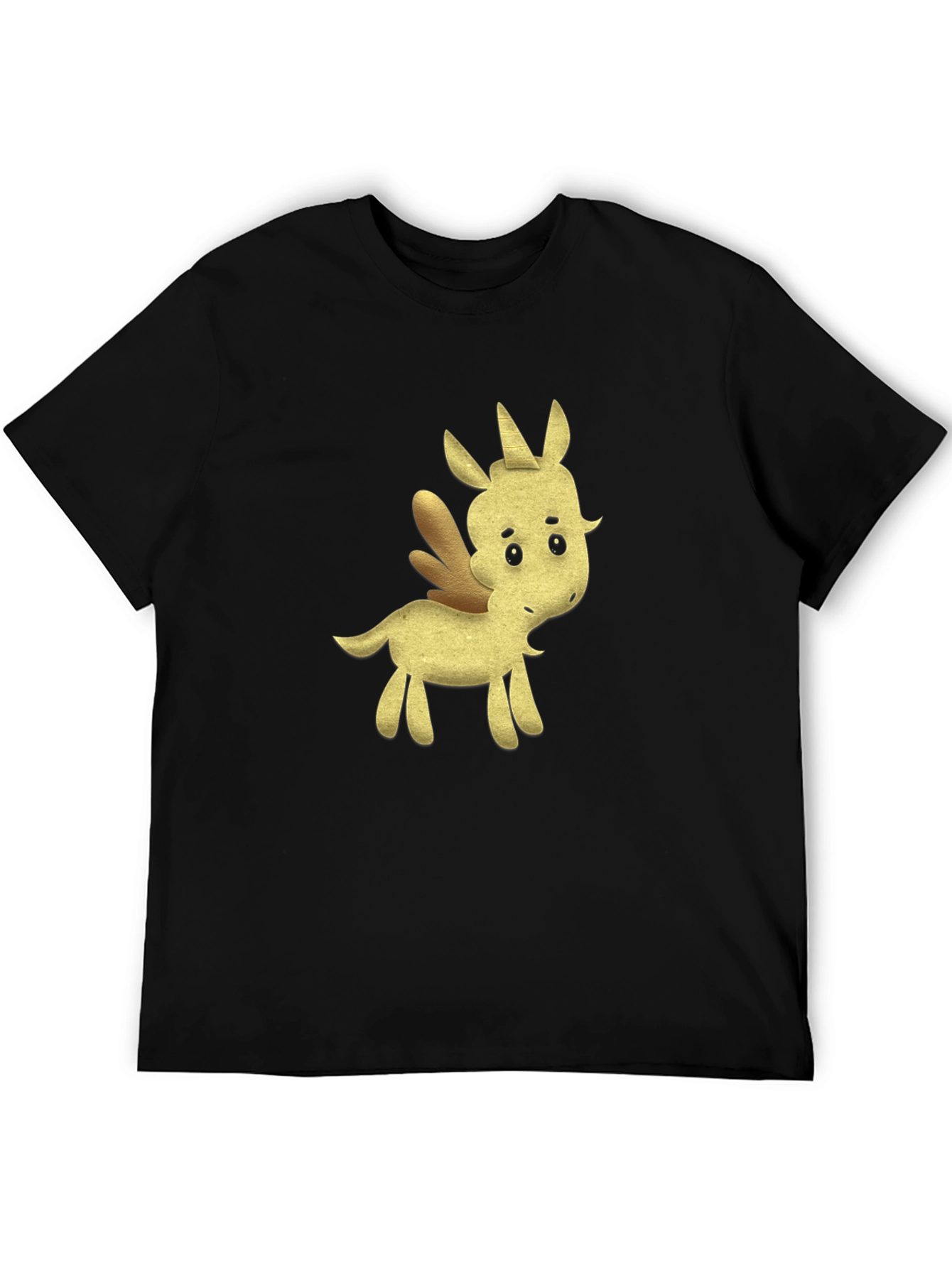 Black Tee with Cartoon Unicorn Design