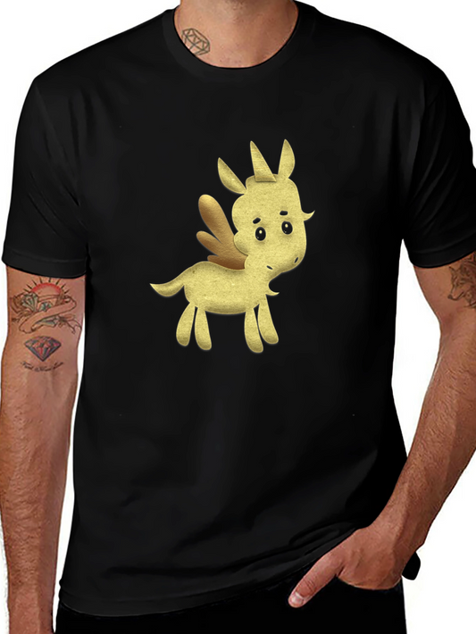 Black Tee with Cartoon Unicorn Design