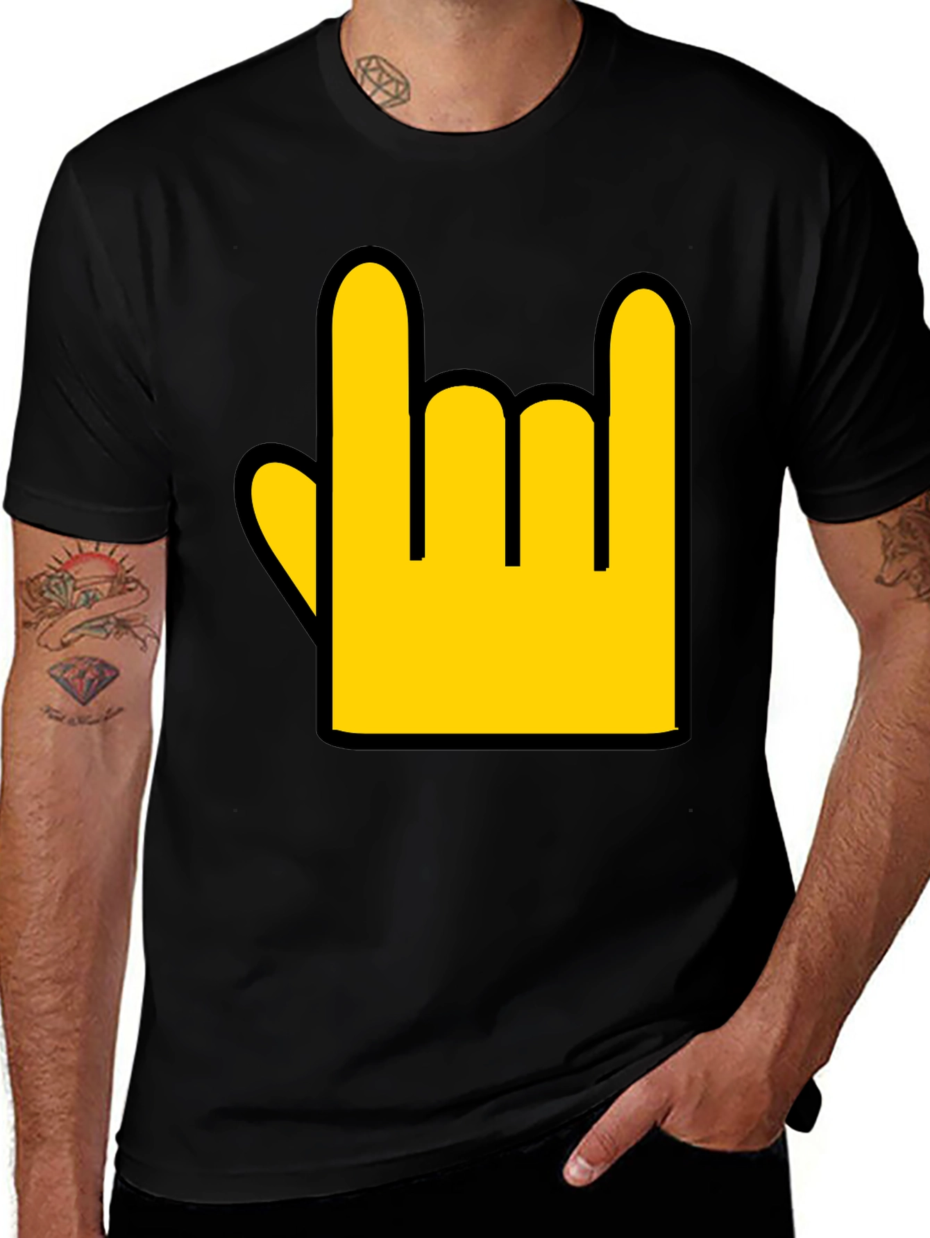 Rock On Hand Graphic Tee - Black Casual T-Shirt